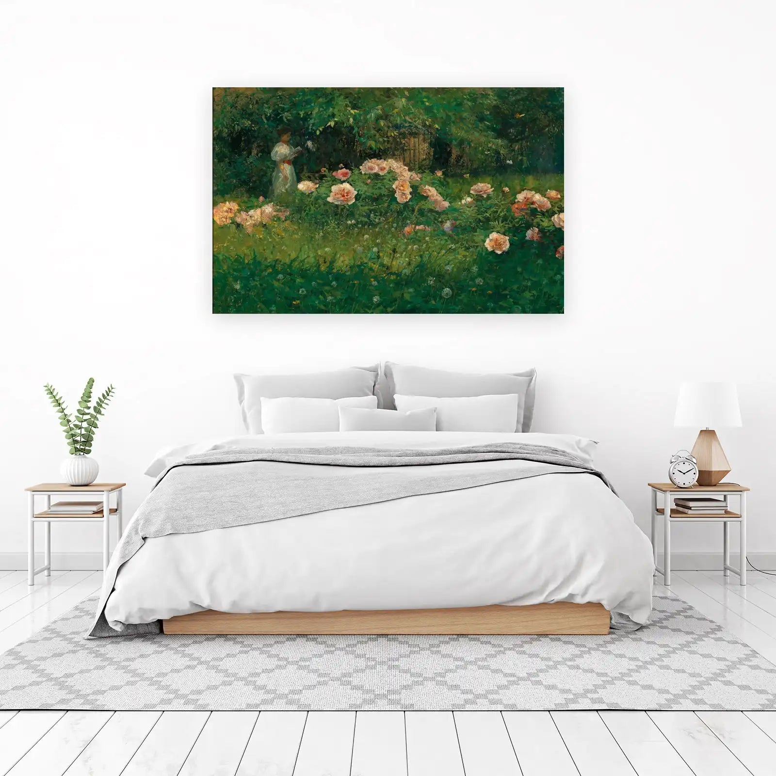 Serene Garden Escape Woman Reading Wall Art