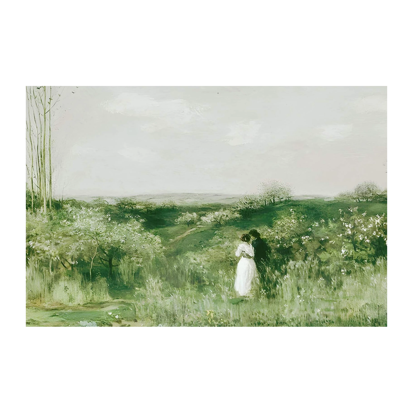 Romantic Meadow Embrace Wall Art - Serene Landscape Art