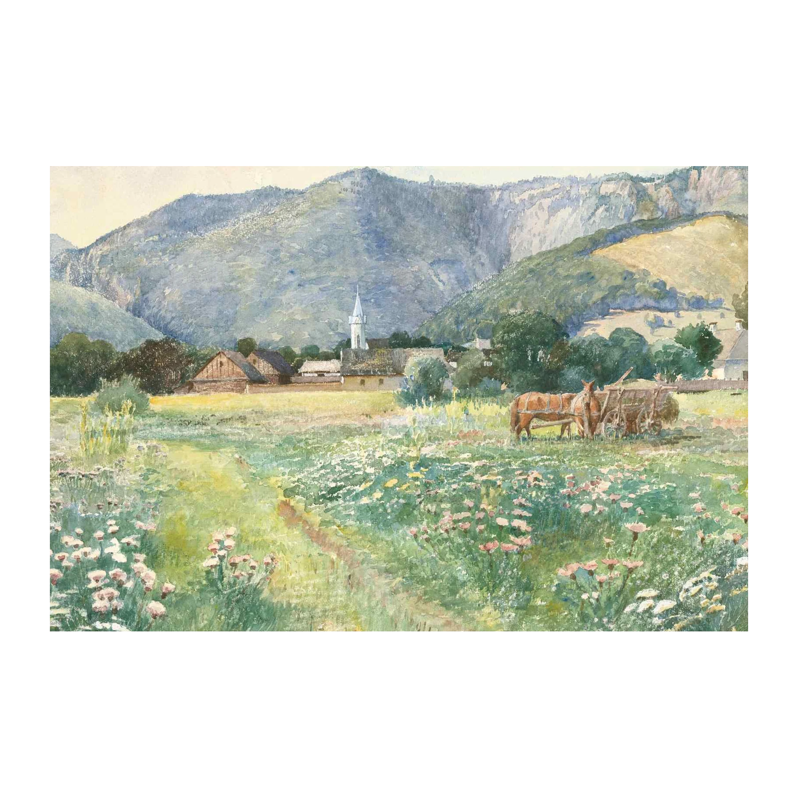 Pastoral Horse Scene Vintage Landscape Wall Art