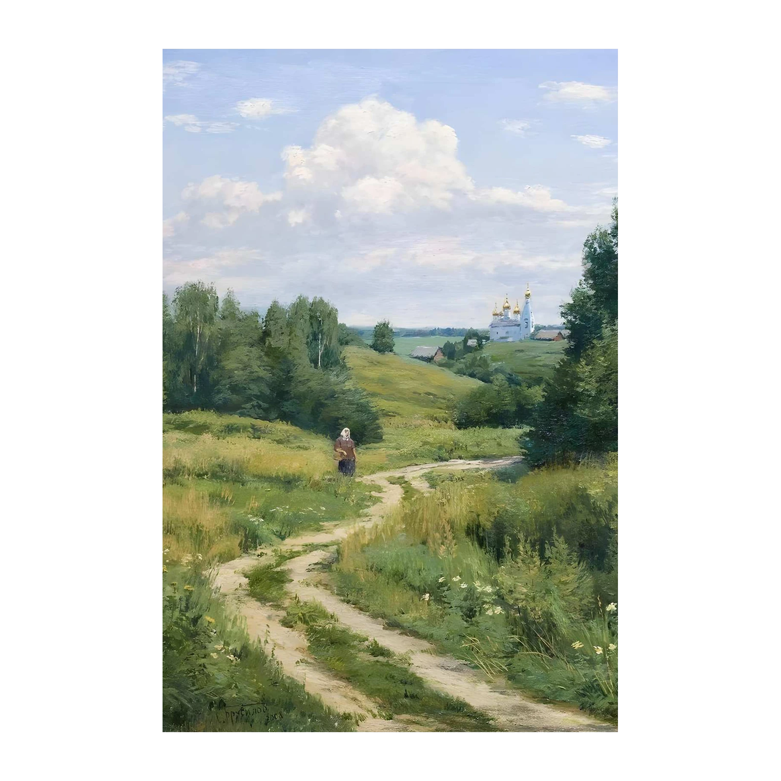 Serene Countryside Path & Church Wall Art