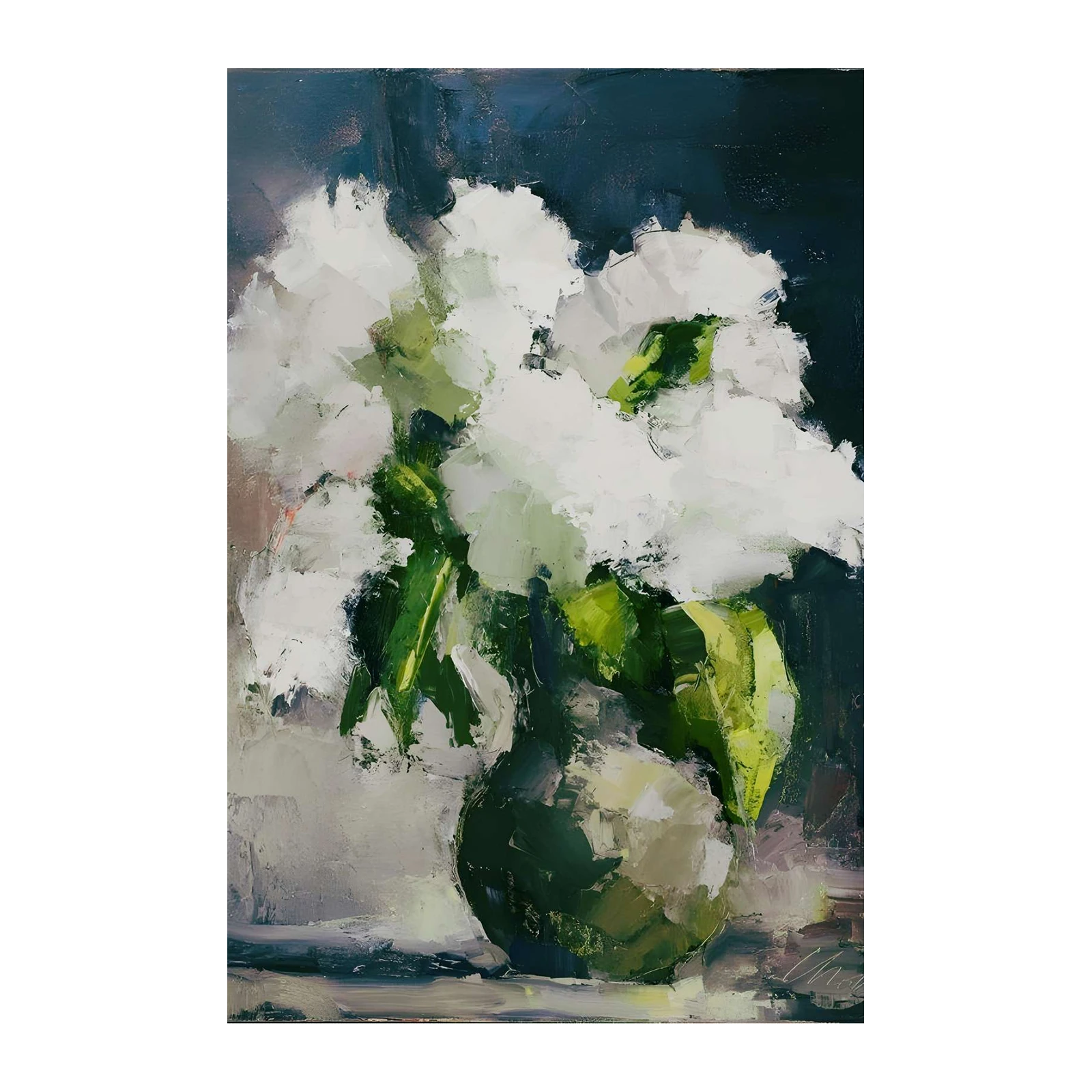Abstract White Flowers Vase Wall Art