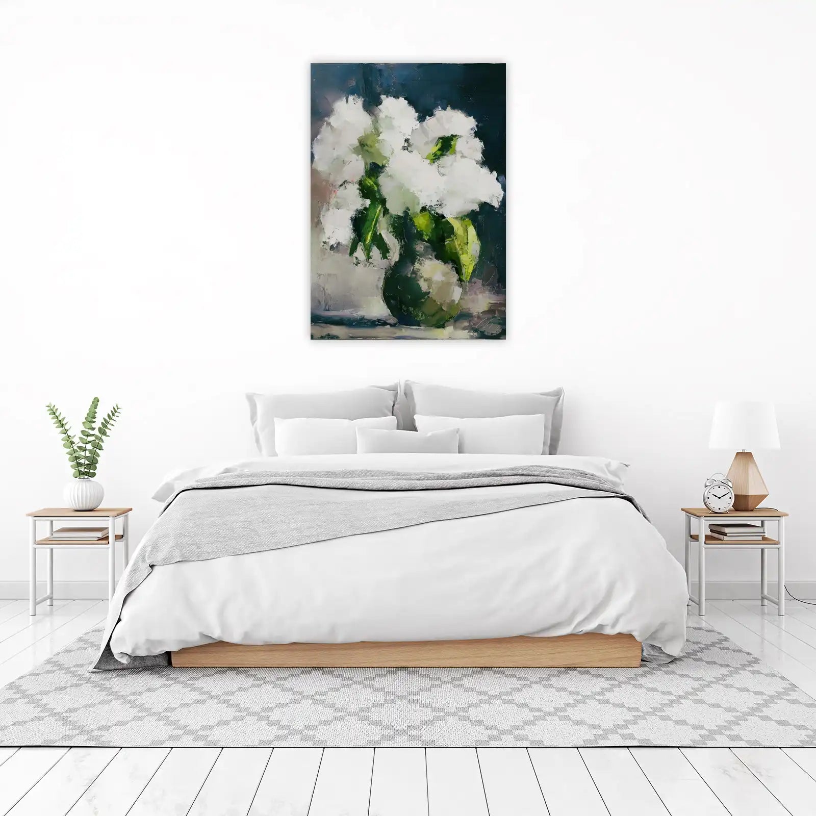 Abstract White Flowers Vase Wall Art