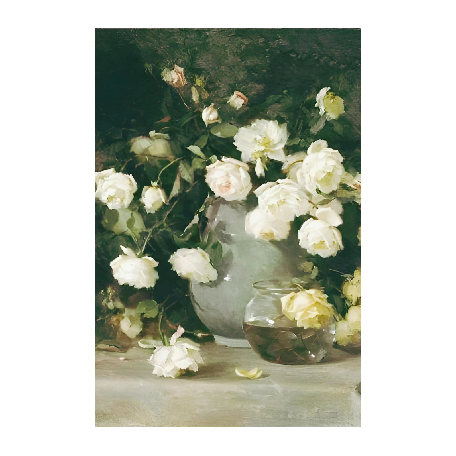 Vintage White Roses Still Life Wall Art