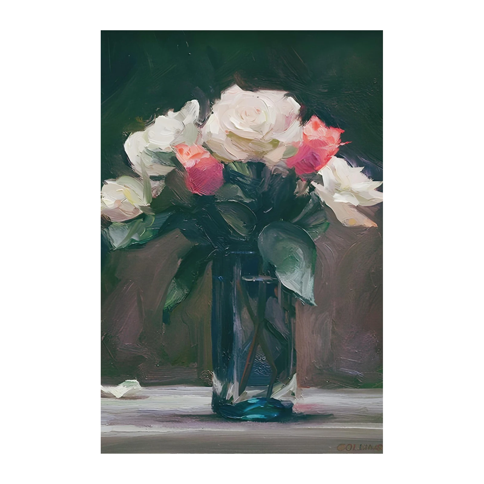Elegant Rose Bouquet Oil Painting Wall Art