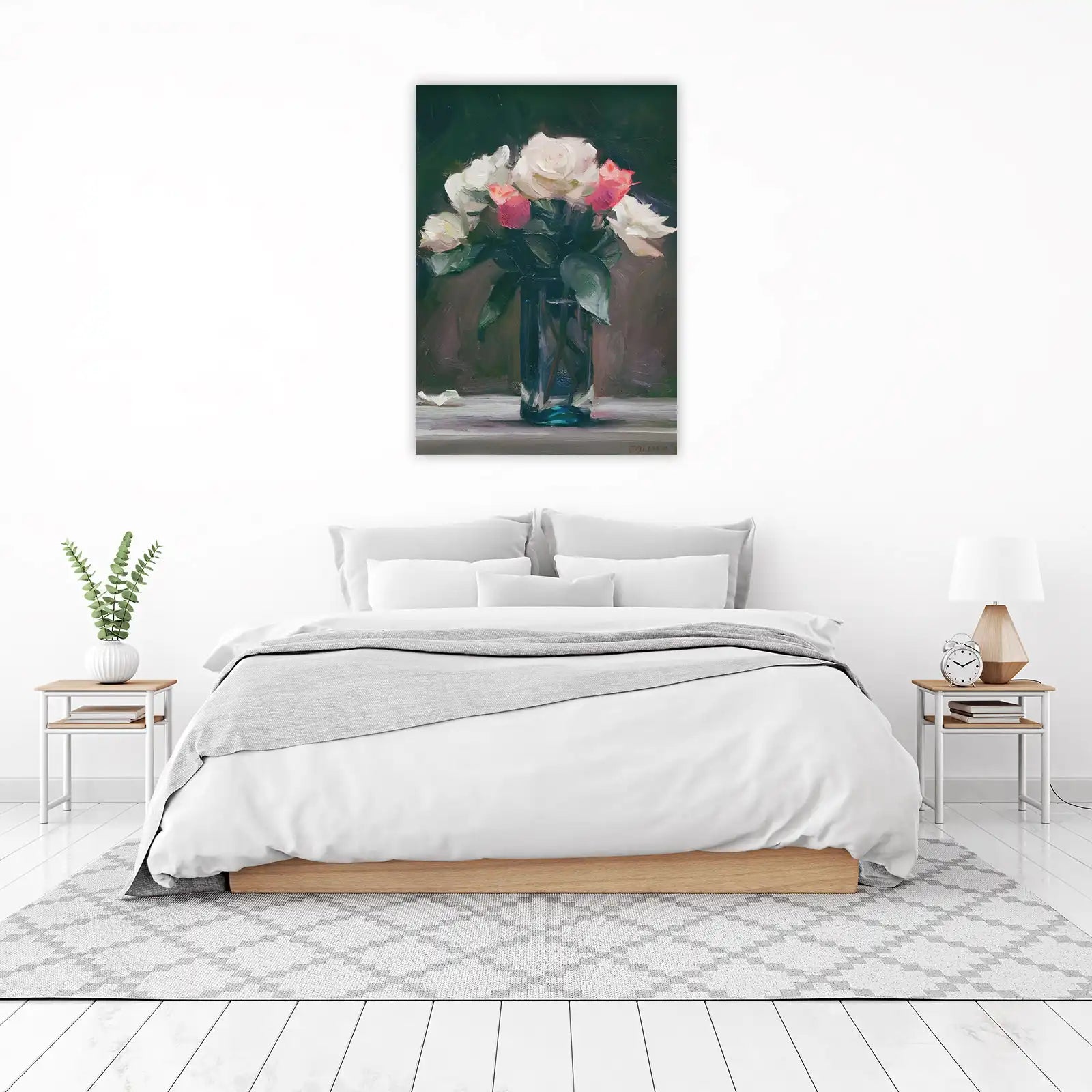 Elegant Rose Bouquet Oil Painting Wall Art