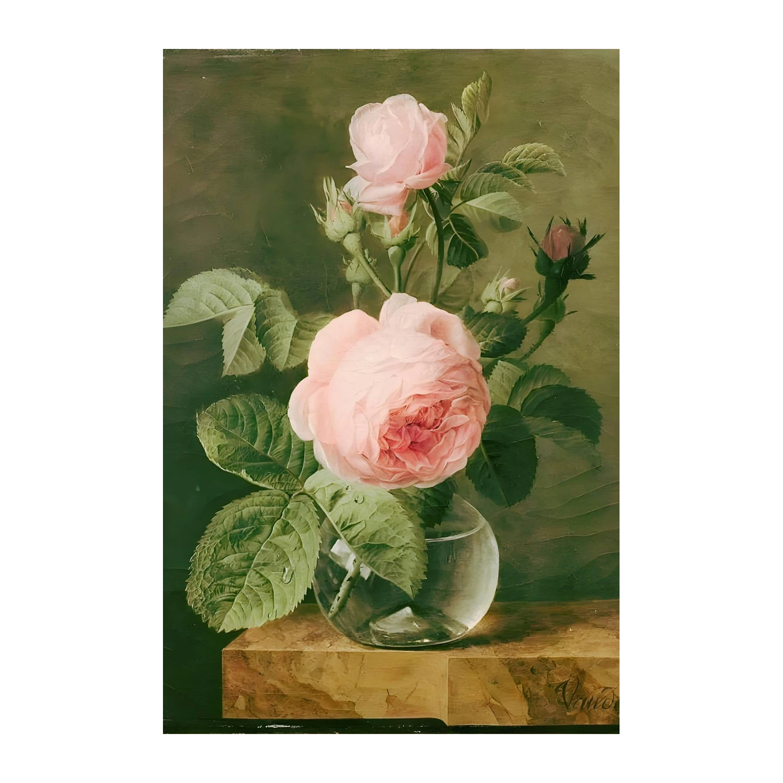 Vintage Pink Rose Still Life Wall Art