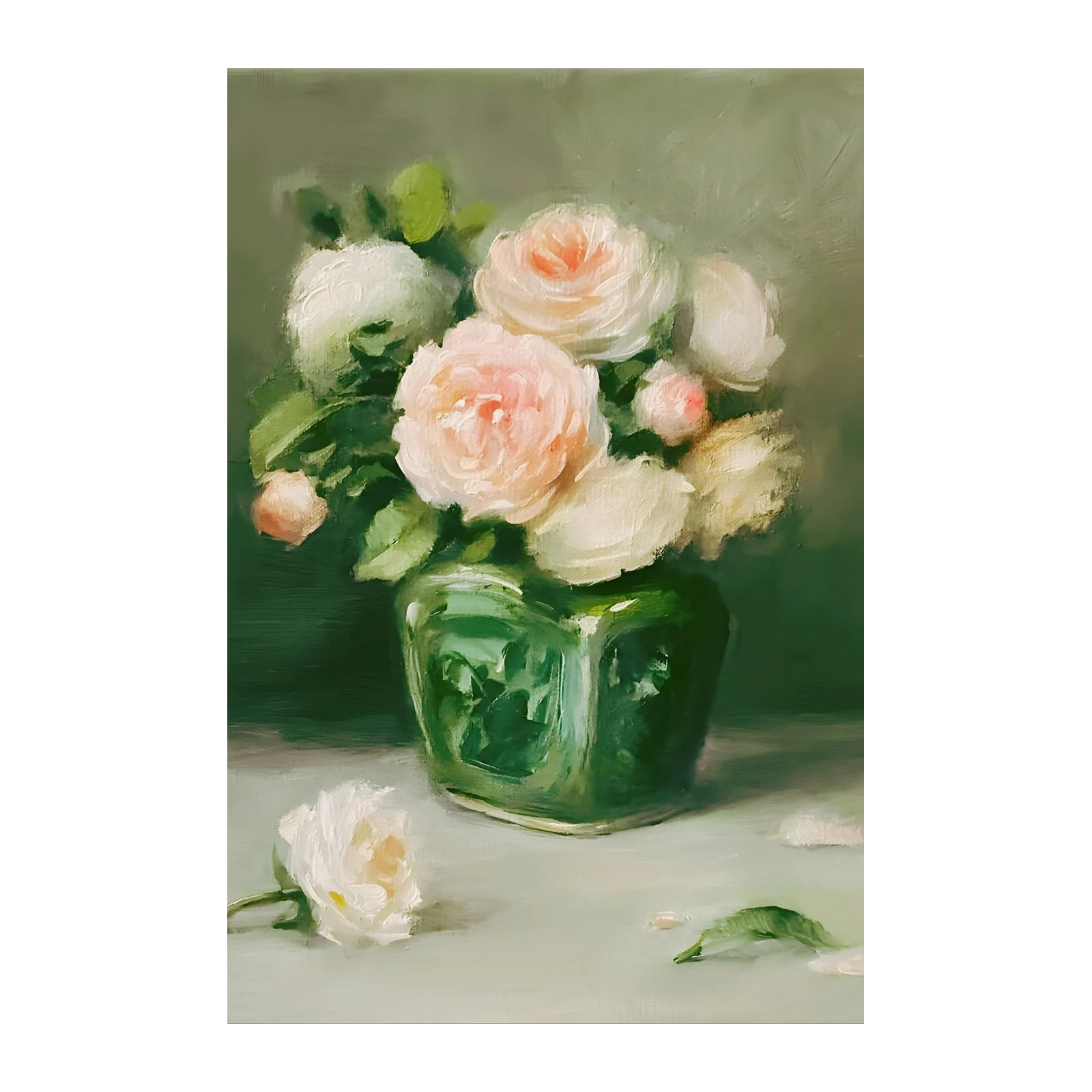 Soft Blush Rose Bouquet Oil Painting Wall Art