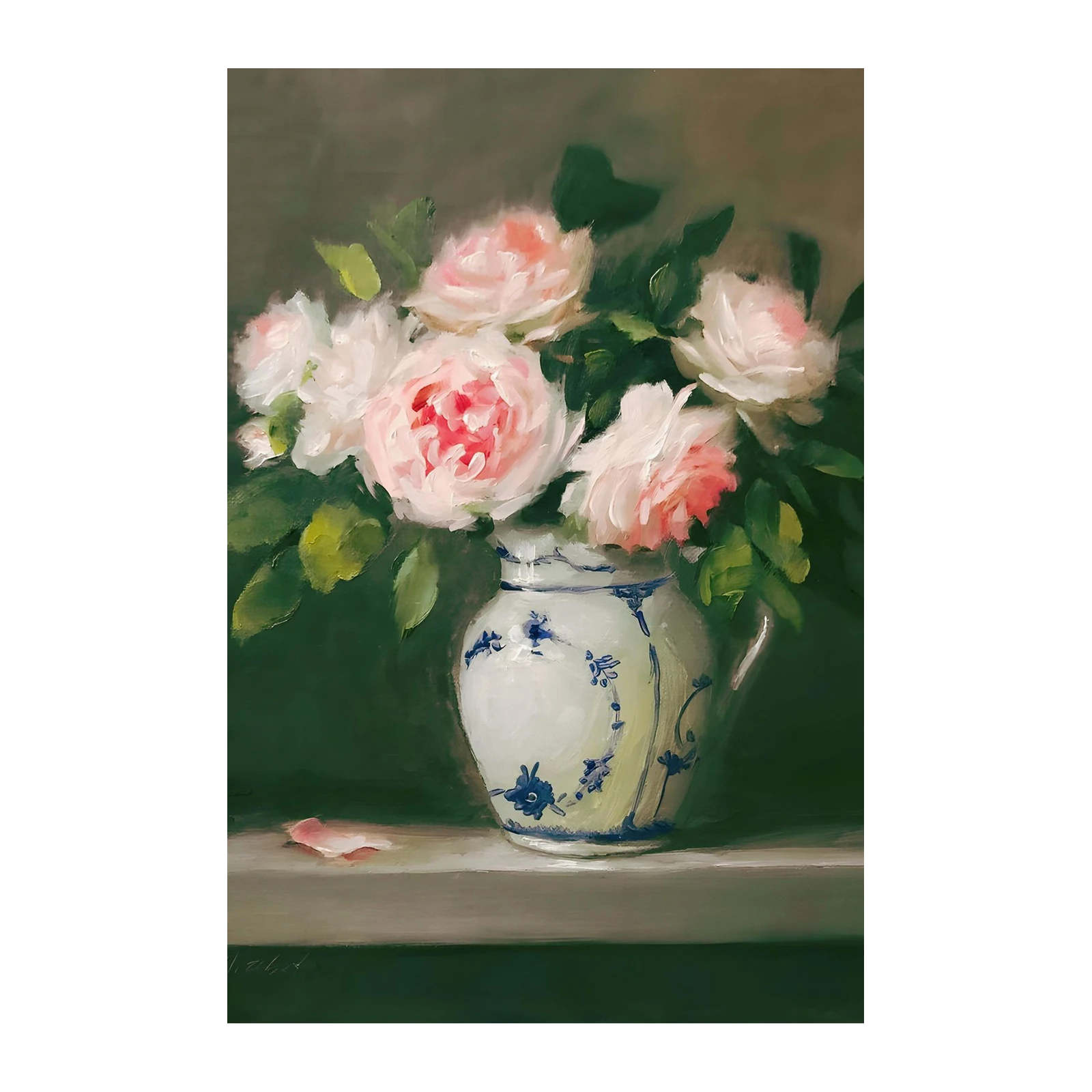 Romantic Blush Roses Floral Vintage Vase Wall Art