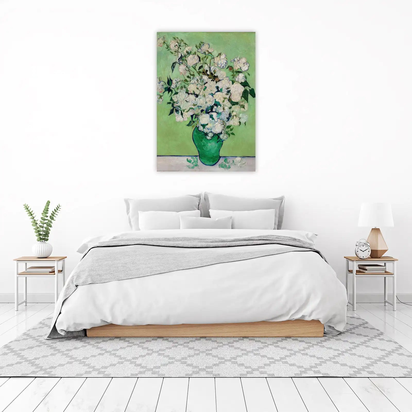Vibrant White Roses Bouquet Van Gogh Style Wall Art