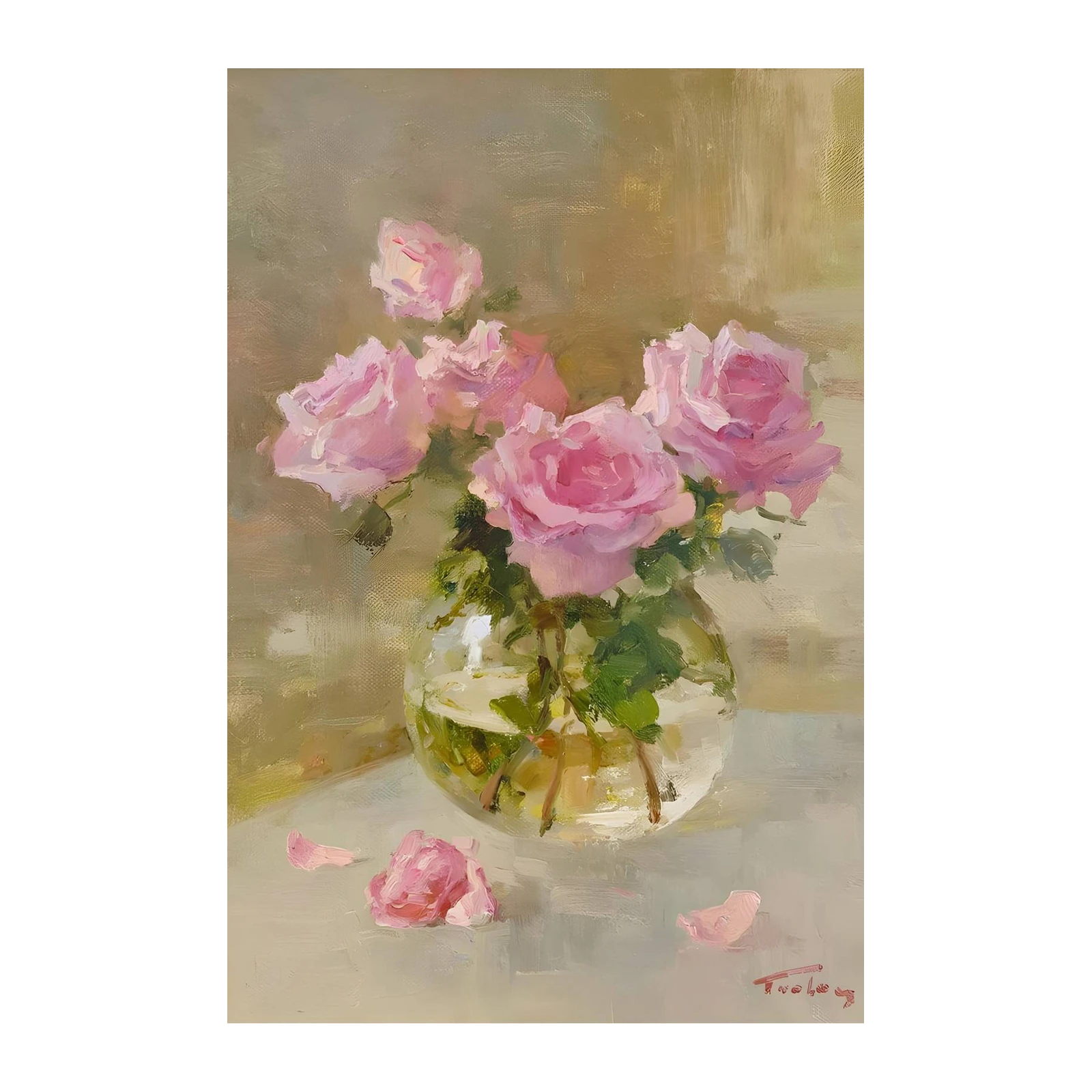 Elegant Pink Roses Still Life Wall Art