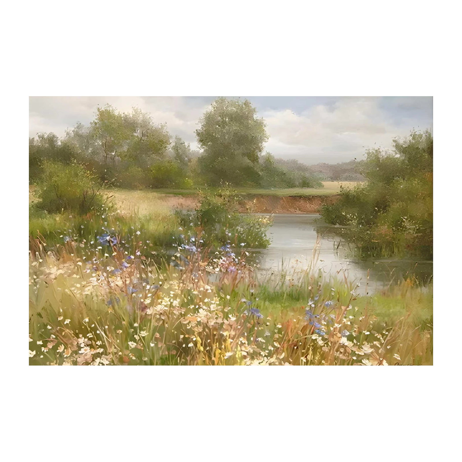 Serene Riverside Meadow Floral Wall Art