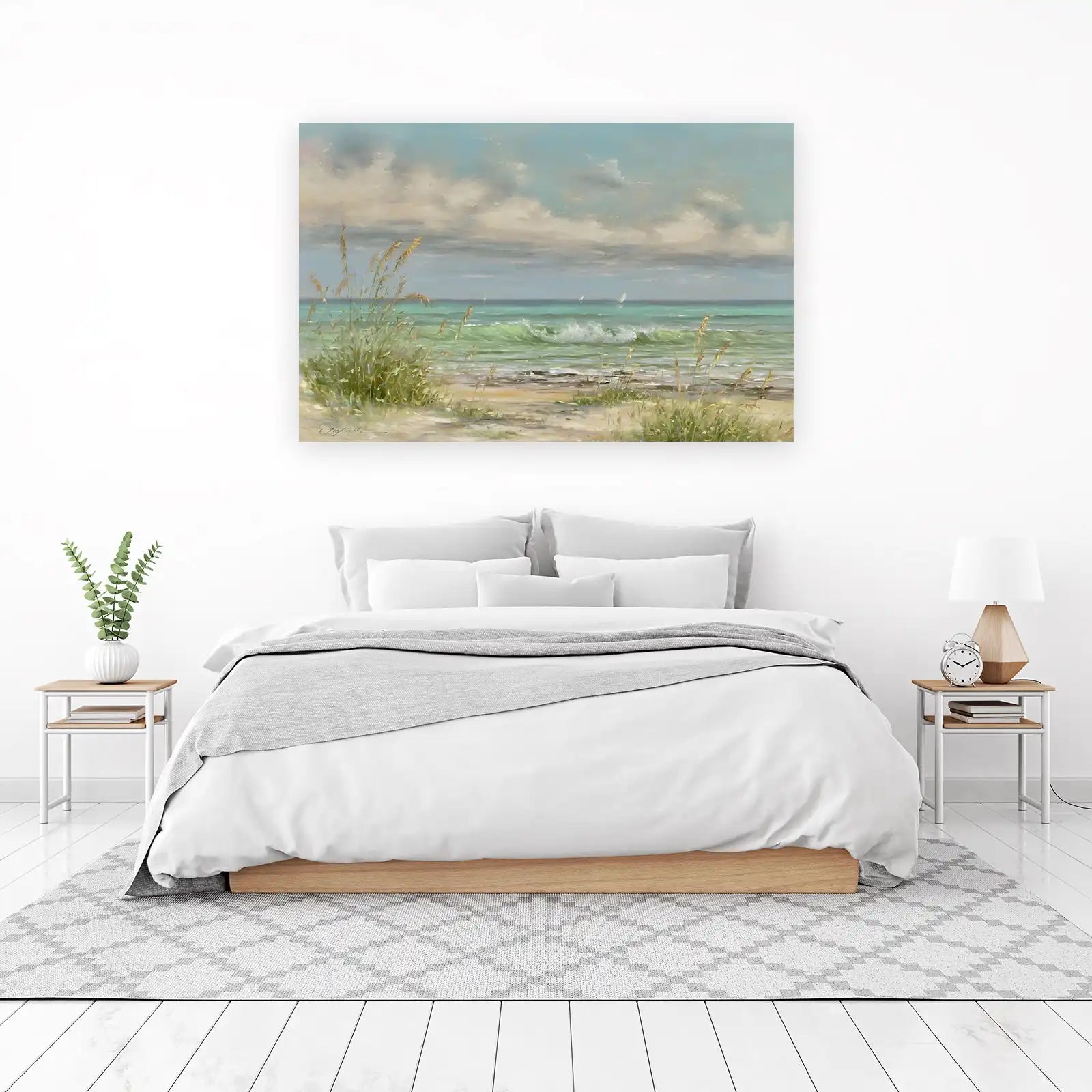 Serene Beach Vista with Sailboats Wall Art