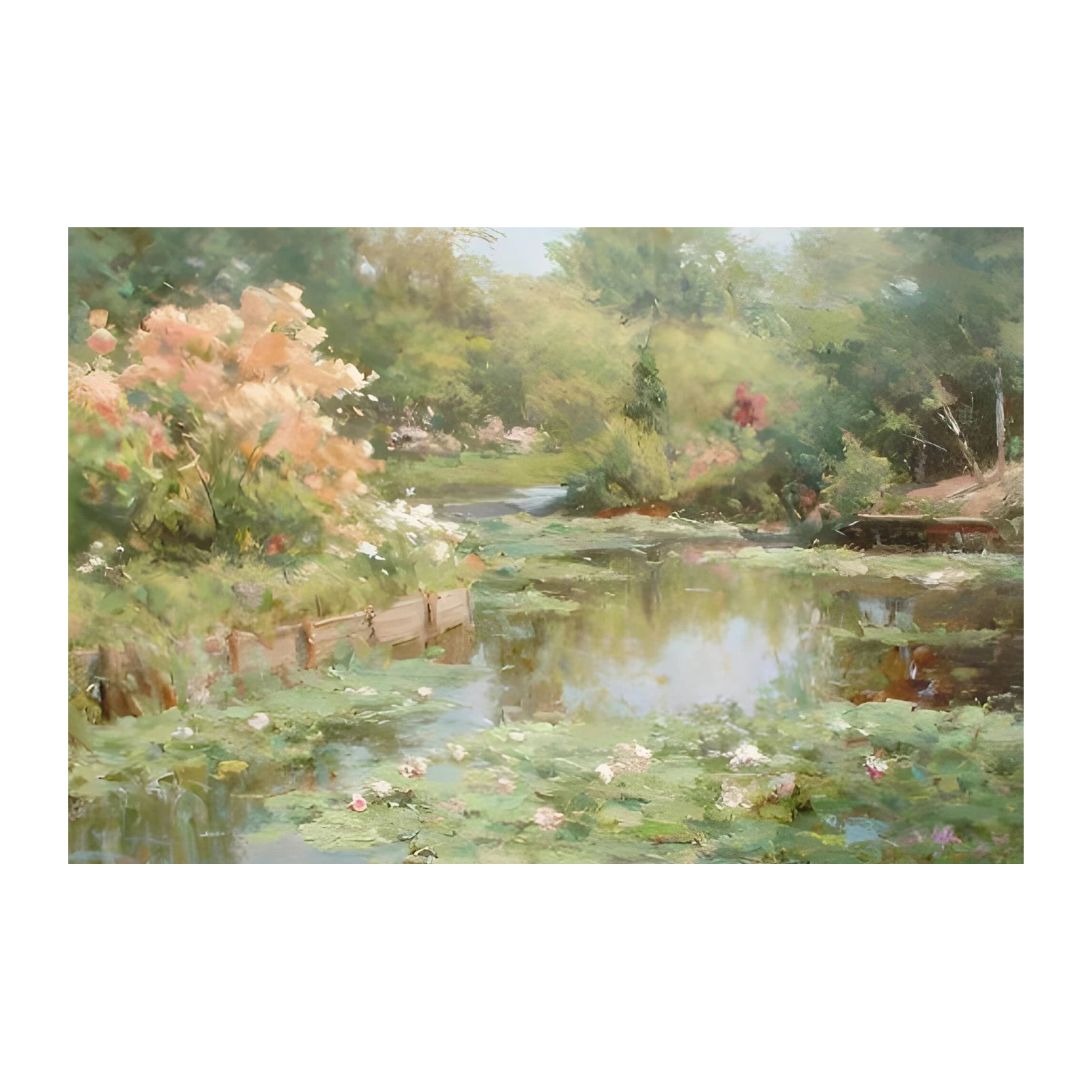 Serene Garden Pond Landscape Wall Art