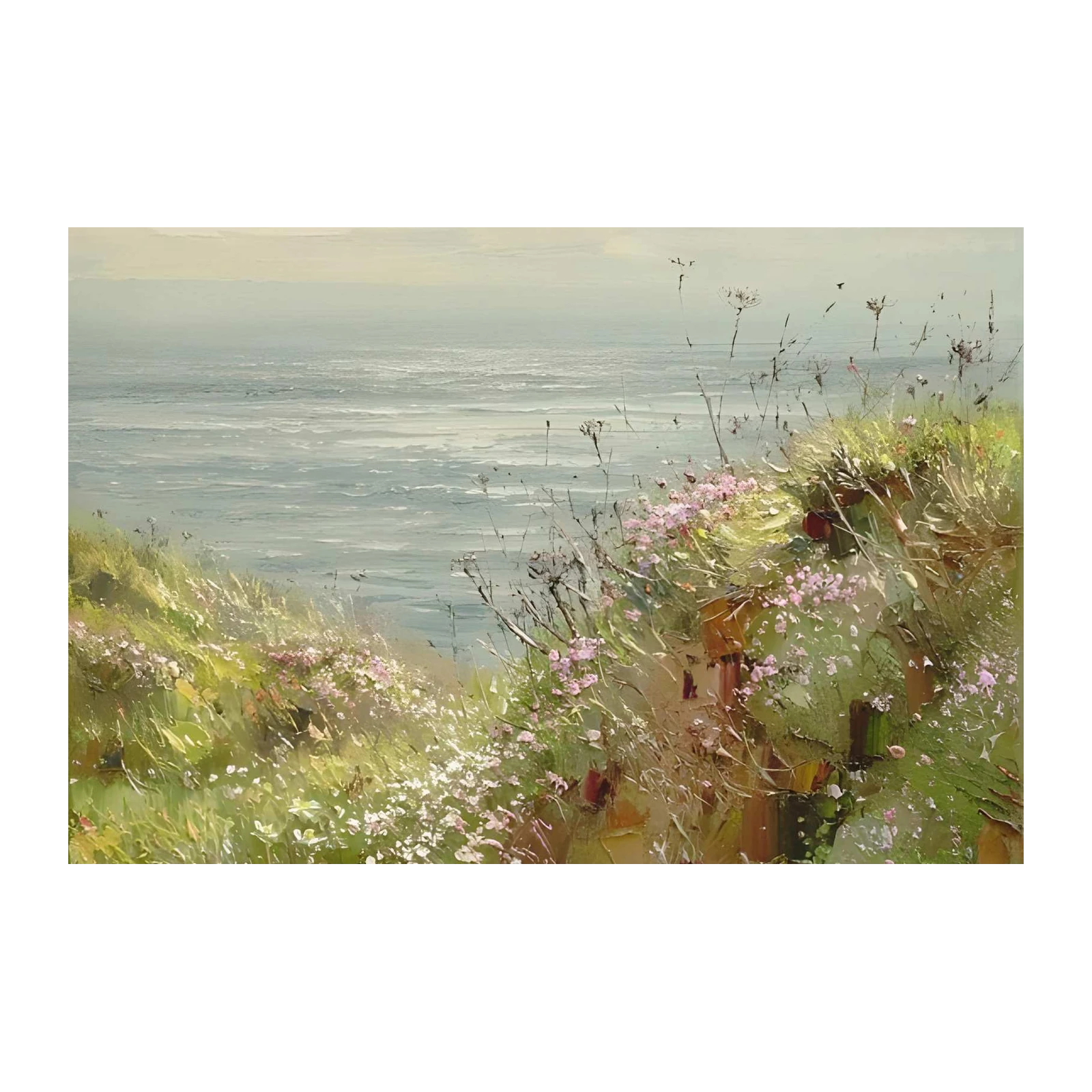 Coastal Wildflowers Ocean View Wall Art