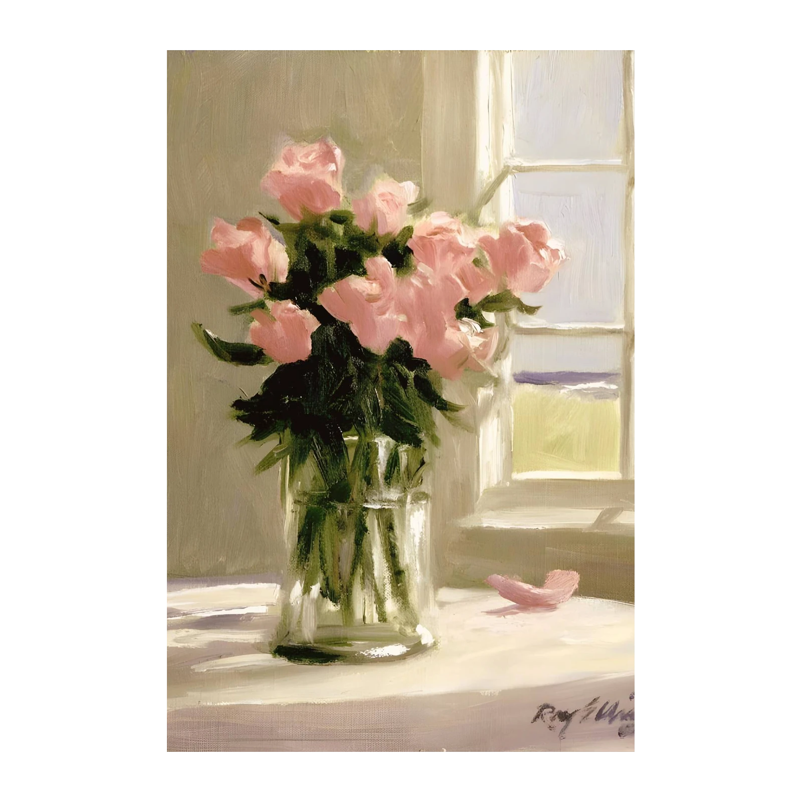 Soft Pink Roses by Window Wall Art