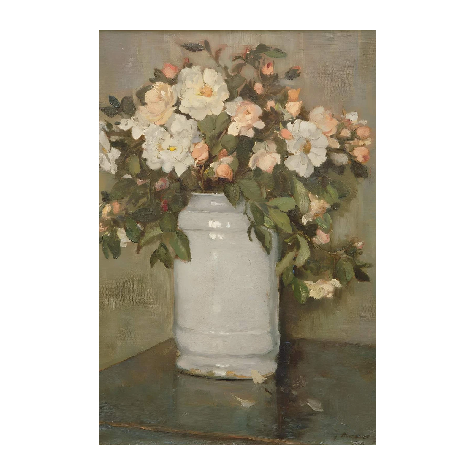 Elegant Rose Still Life Oil Painting Wall Art