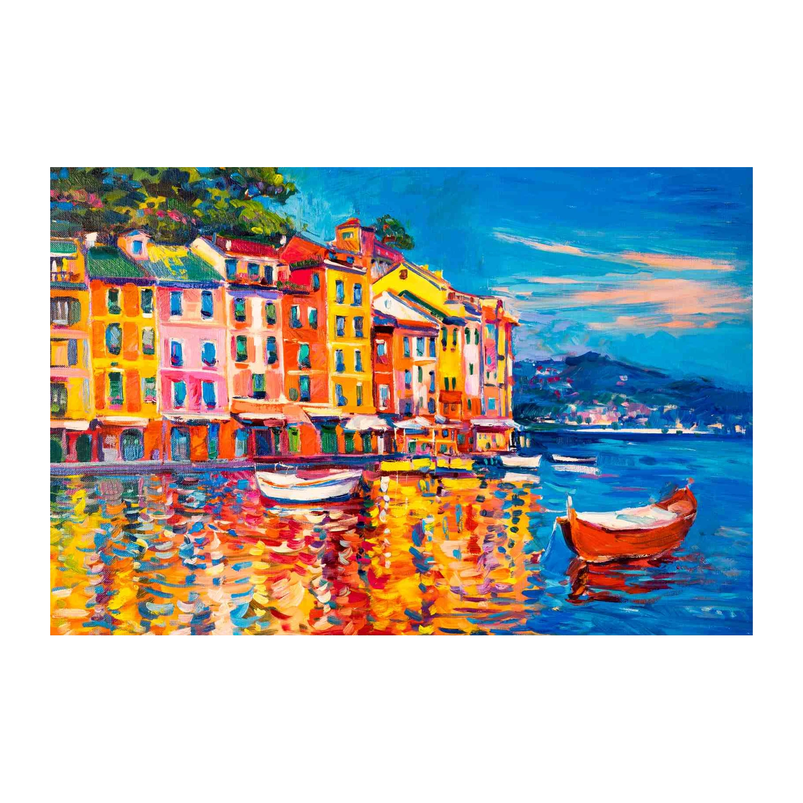 Vibrant Italian Harbor Impasto Wall Art