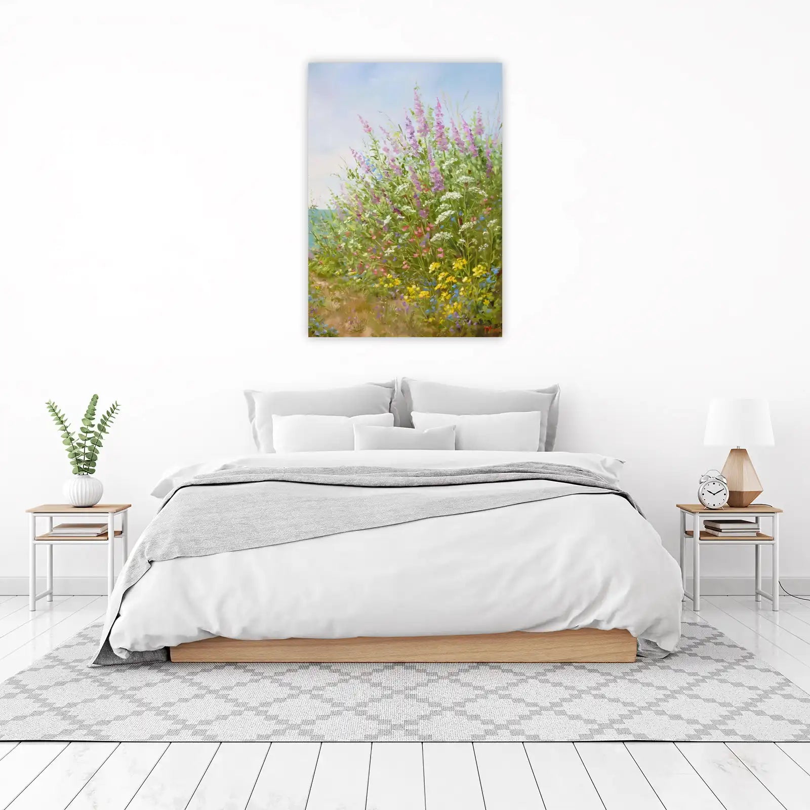 Vibrant Wildflower Meadow Beach Scene Wall Art