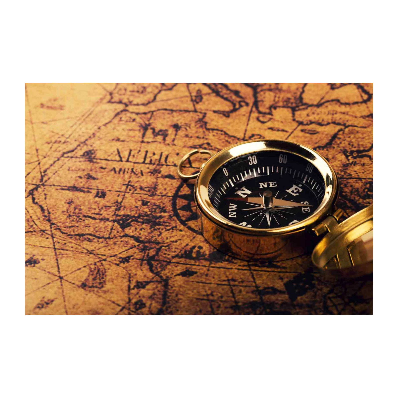 Vintage Compass on Old Map Wall Art