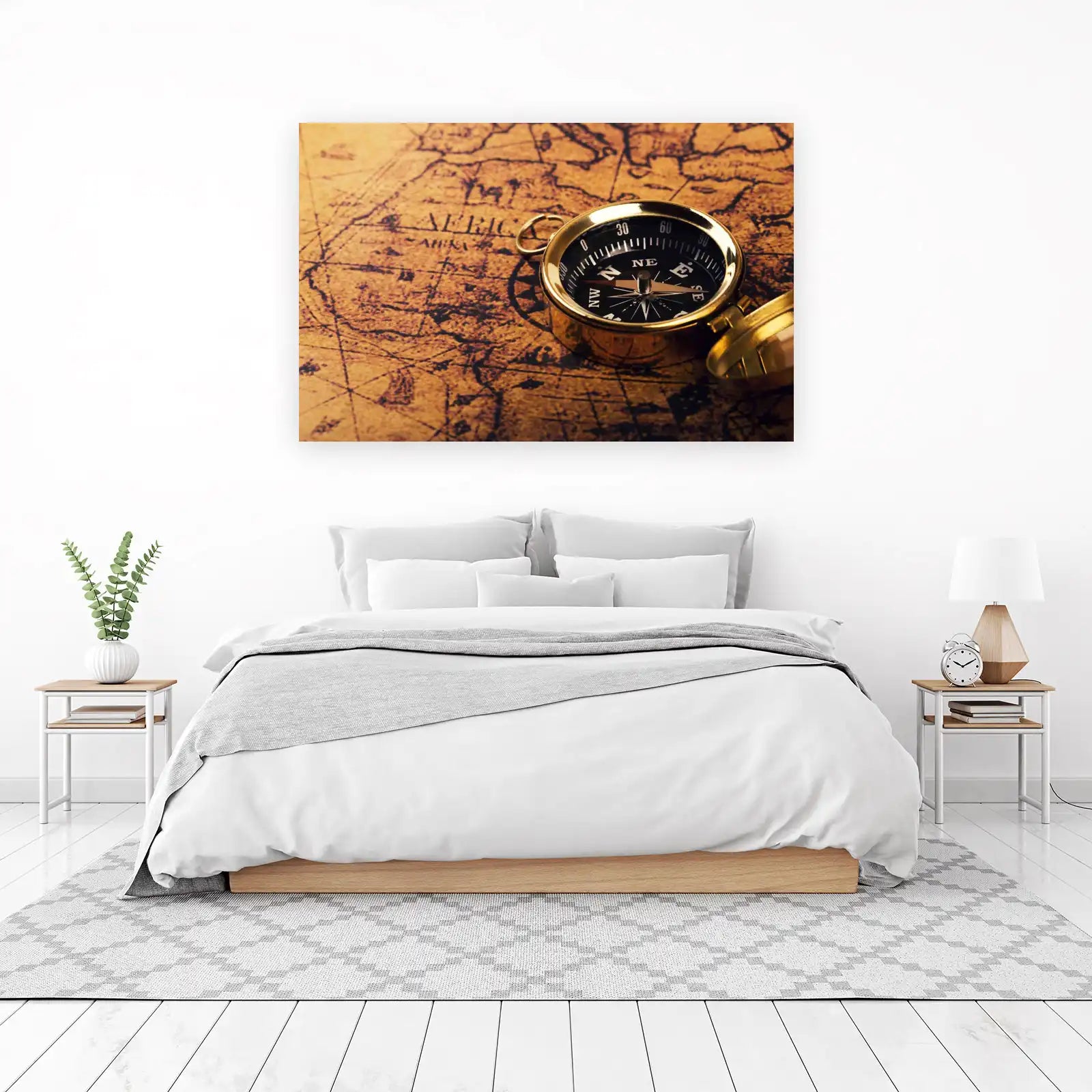 Vintage Compass on Old Map Wall Art