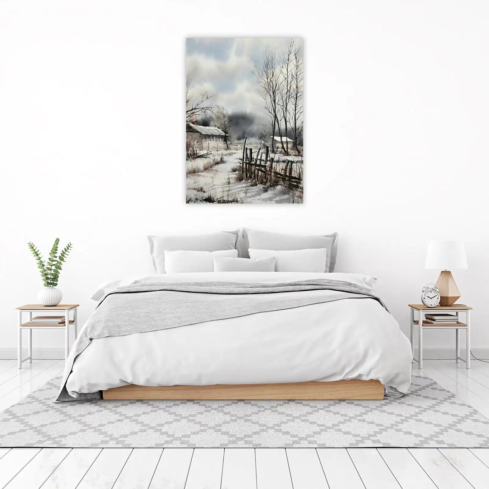 Winter Farmhouse Serenity Watercolor Wall Art
