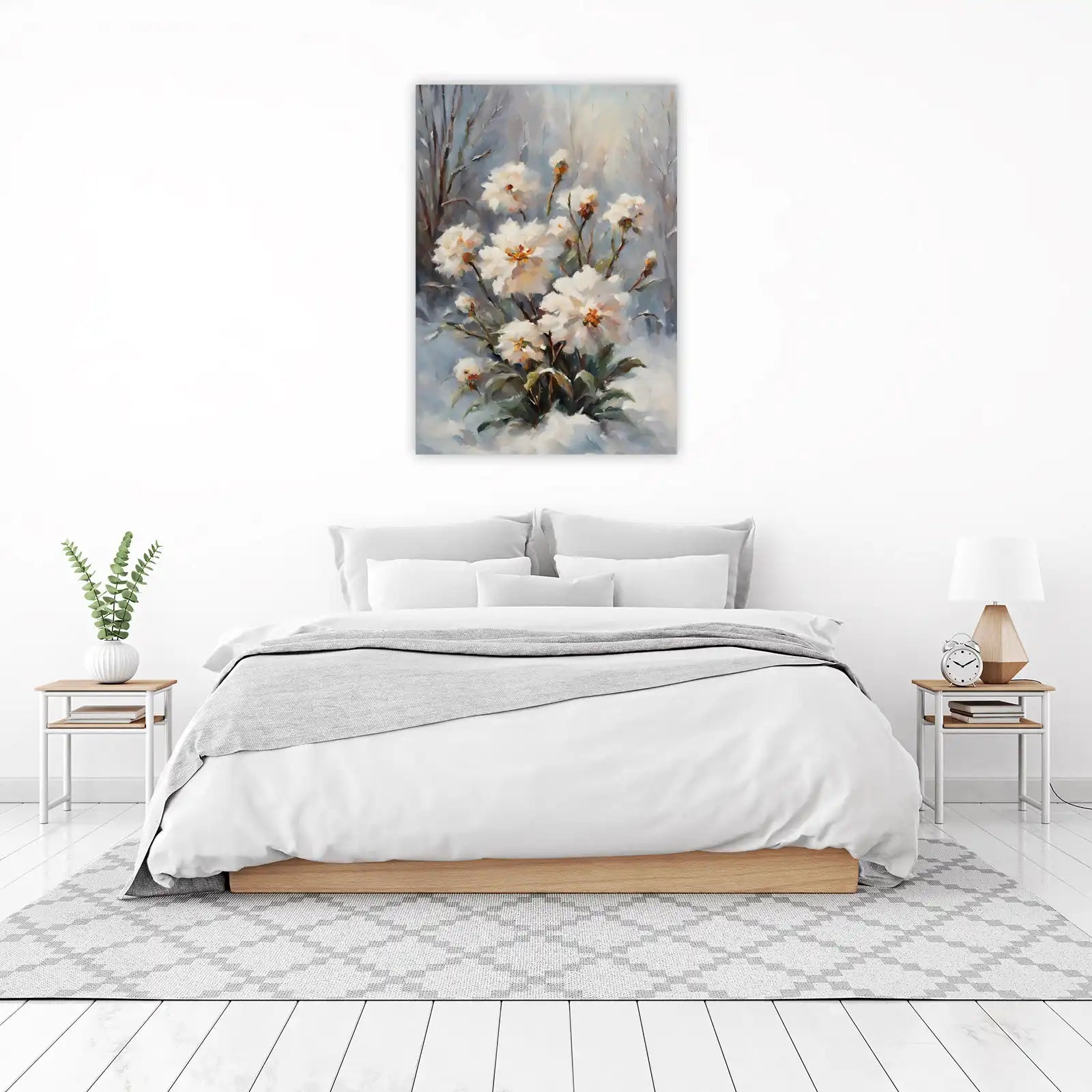 Winter Bloom White Flowers Wall Art