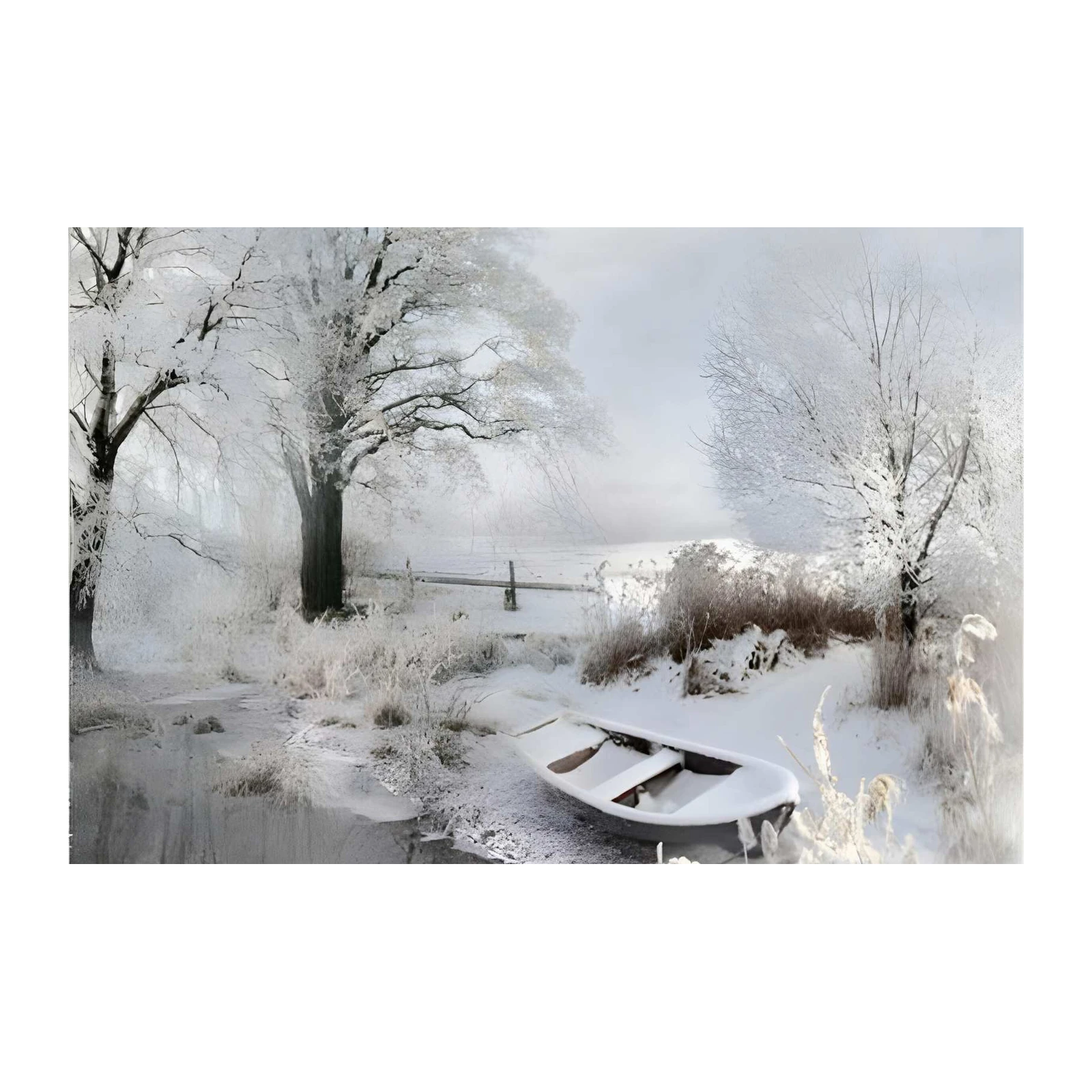 Tranquil Winter Boat Snowy Landscape Wall Art