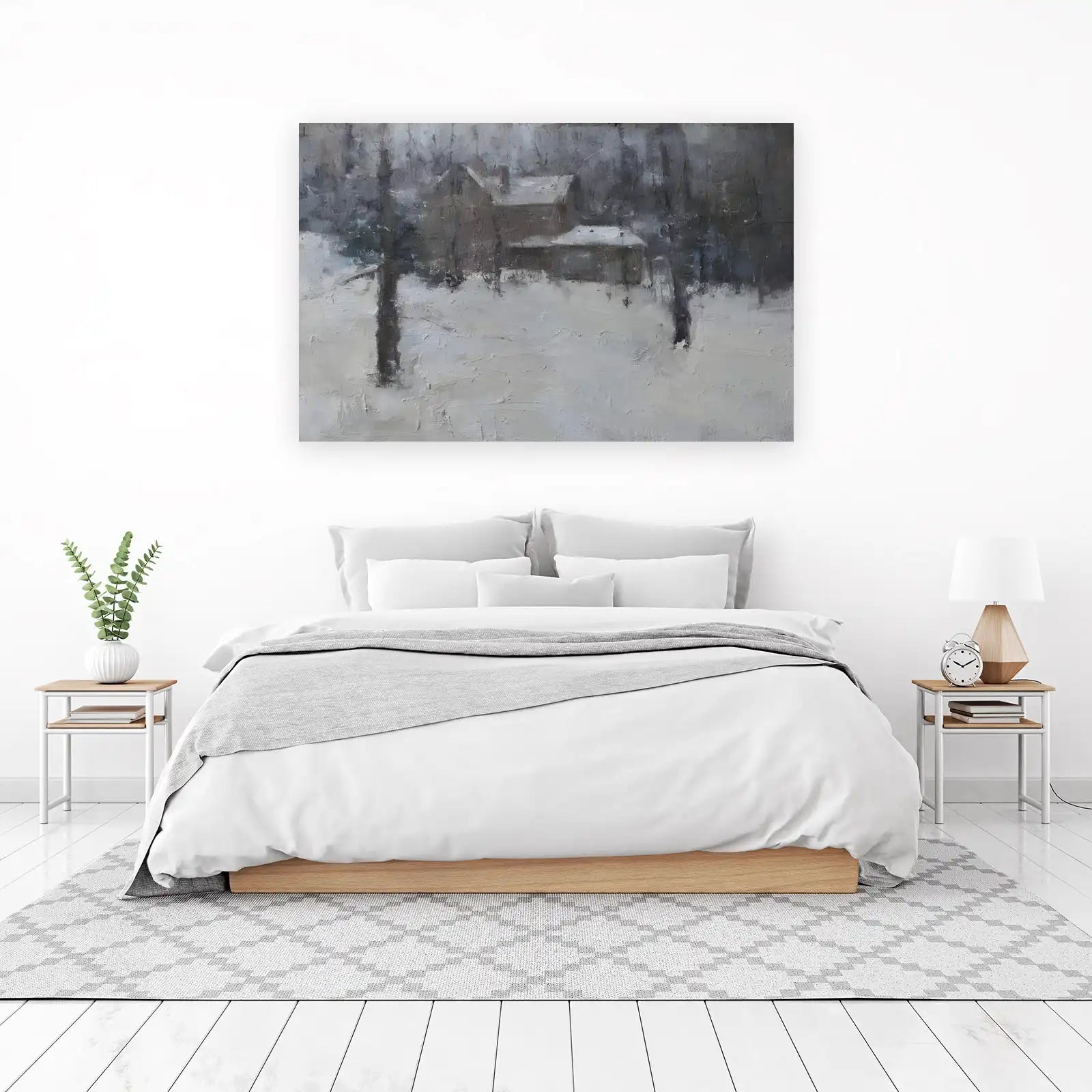 Misty Winter Cabin Impressionist Wall Art