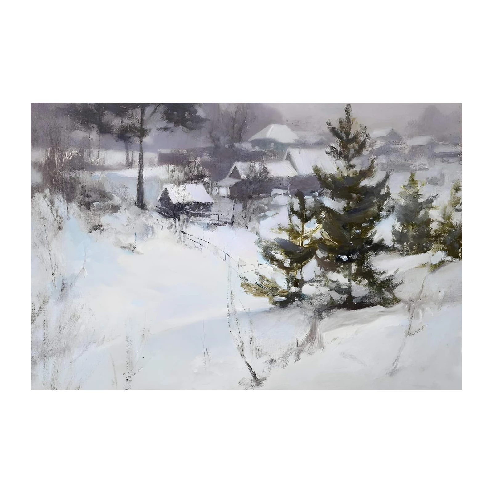 Winter Village Serenity Oil Painting Wall Art