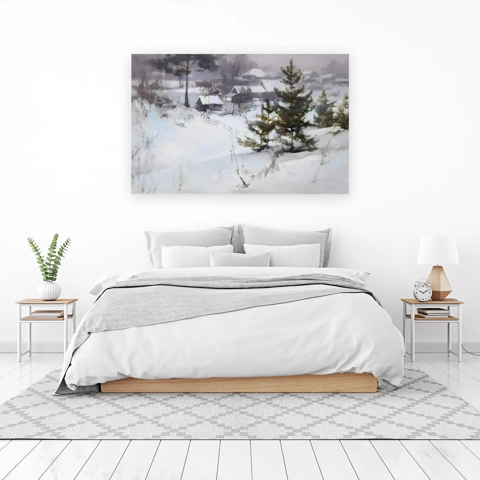Winter Village Serenity Oil Painting Wall Art