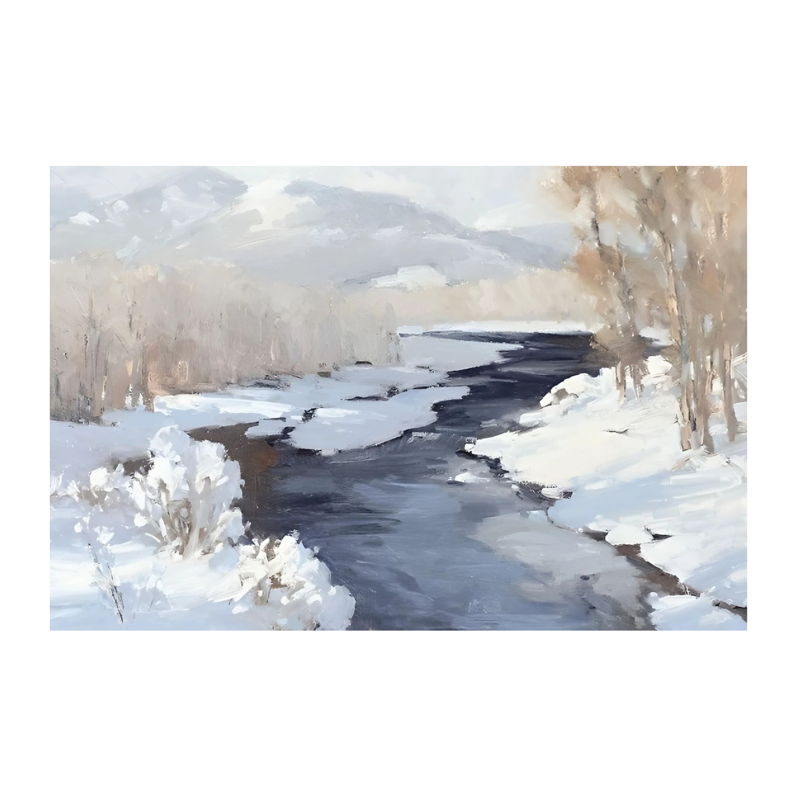 Serene Winter River Landscape Wall Art
