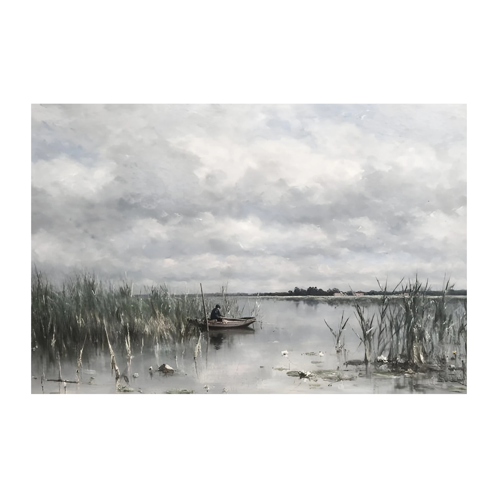 Serene Lakeside Fisherman Wall Art