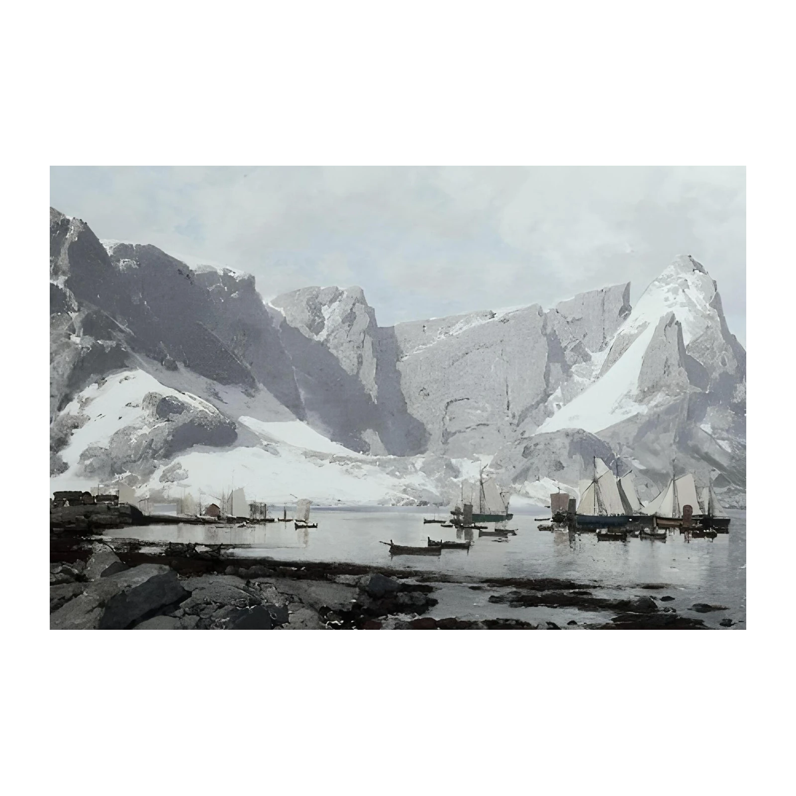 Vintage Arctic Harbor Sailboats Wall Art