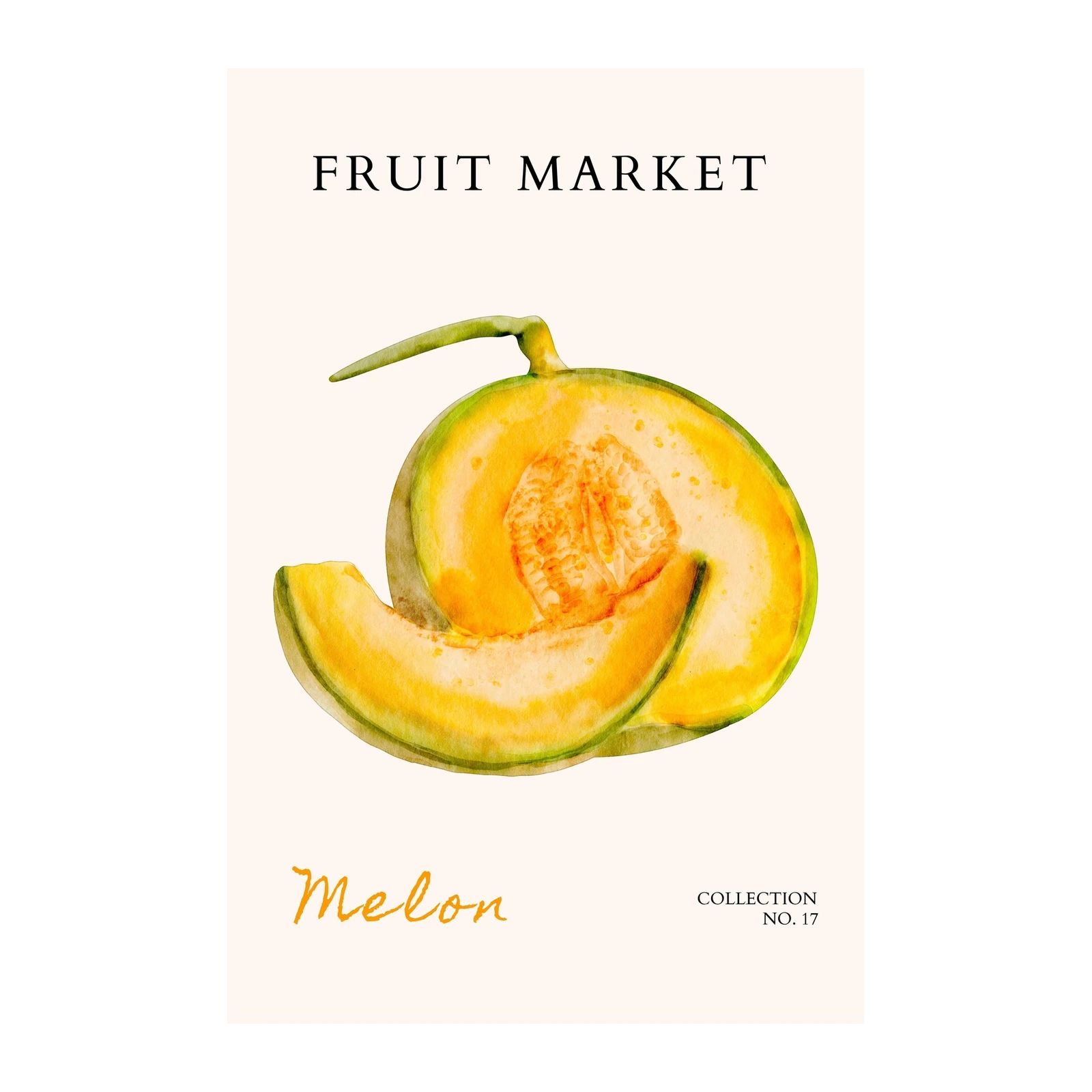 Vibrant Melon Watercolor Fruit Market Wall Art
