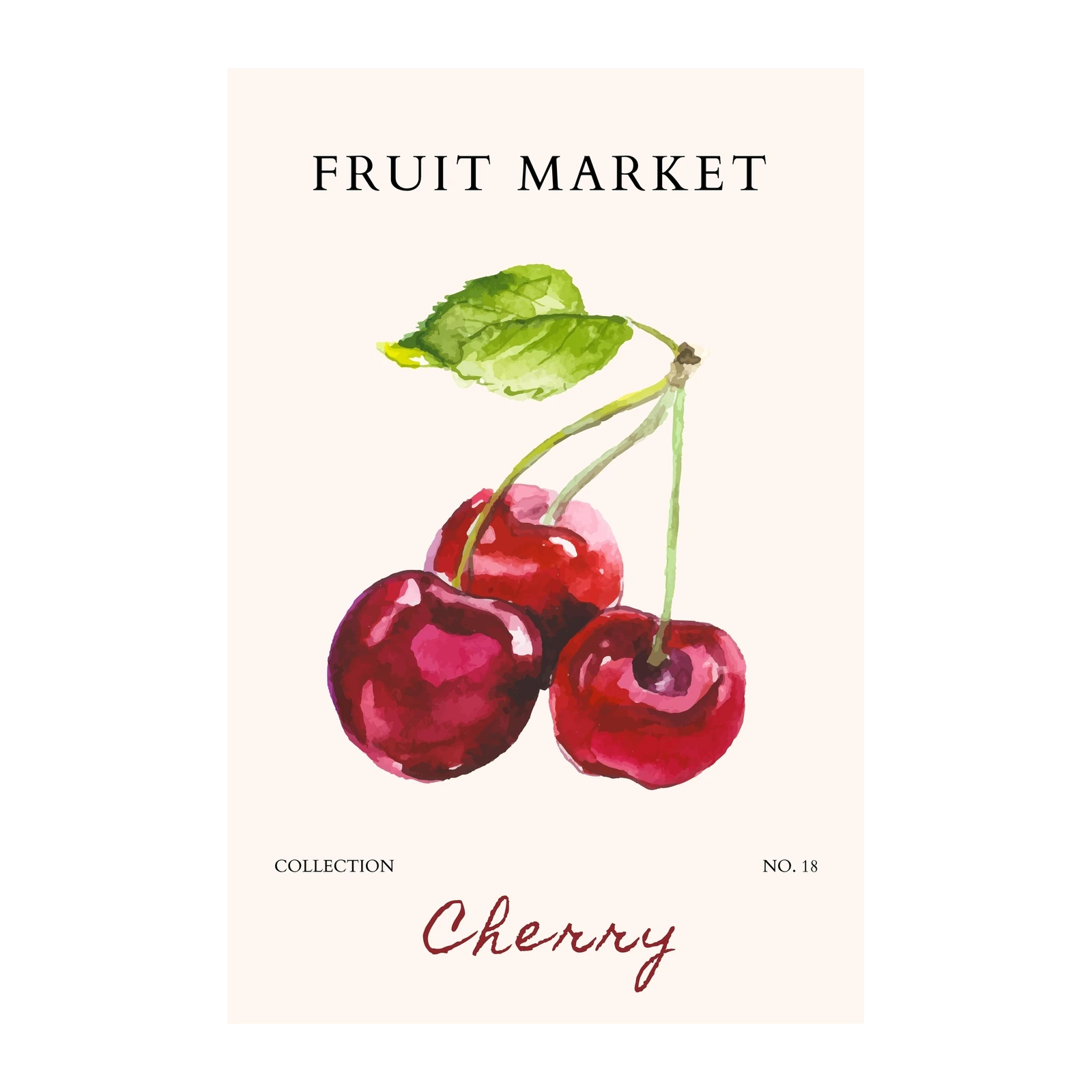 Vibrant Cherry Watercolour Fruit Market Wall Art