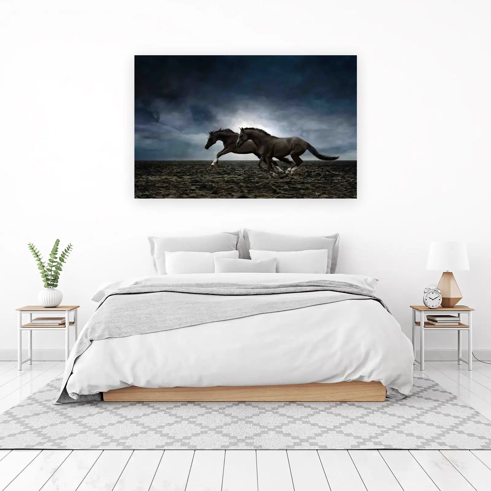 Majestic Horses Running Stormy Sky Wall Art