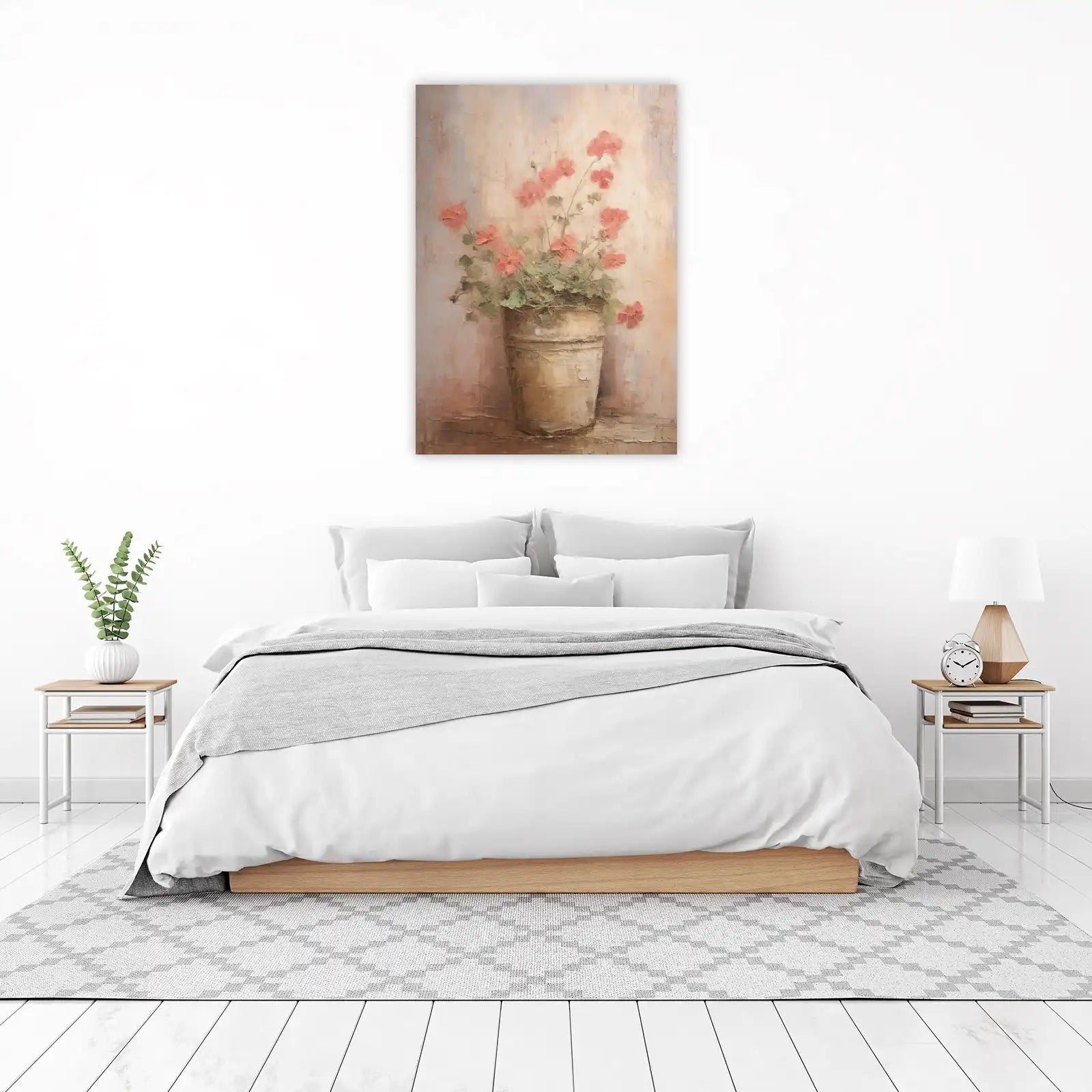 Vintage Pink Floral Potted Plant Wall Art