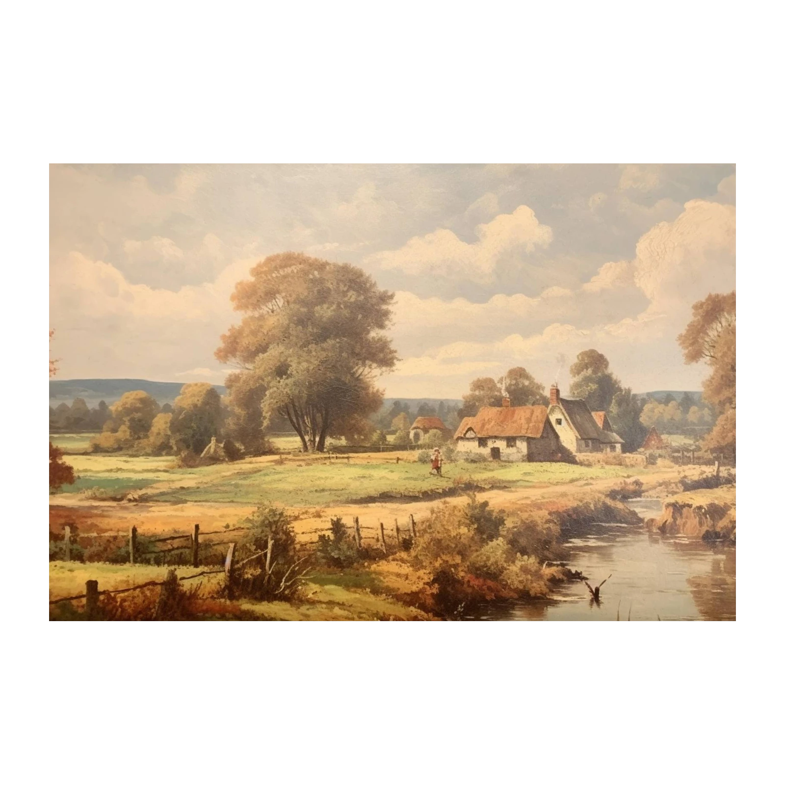 Rustic Countryside Cottage Landscape Wall Art