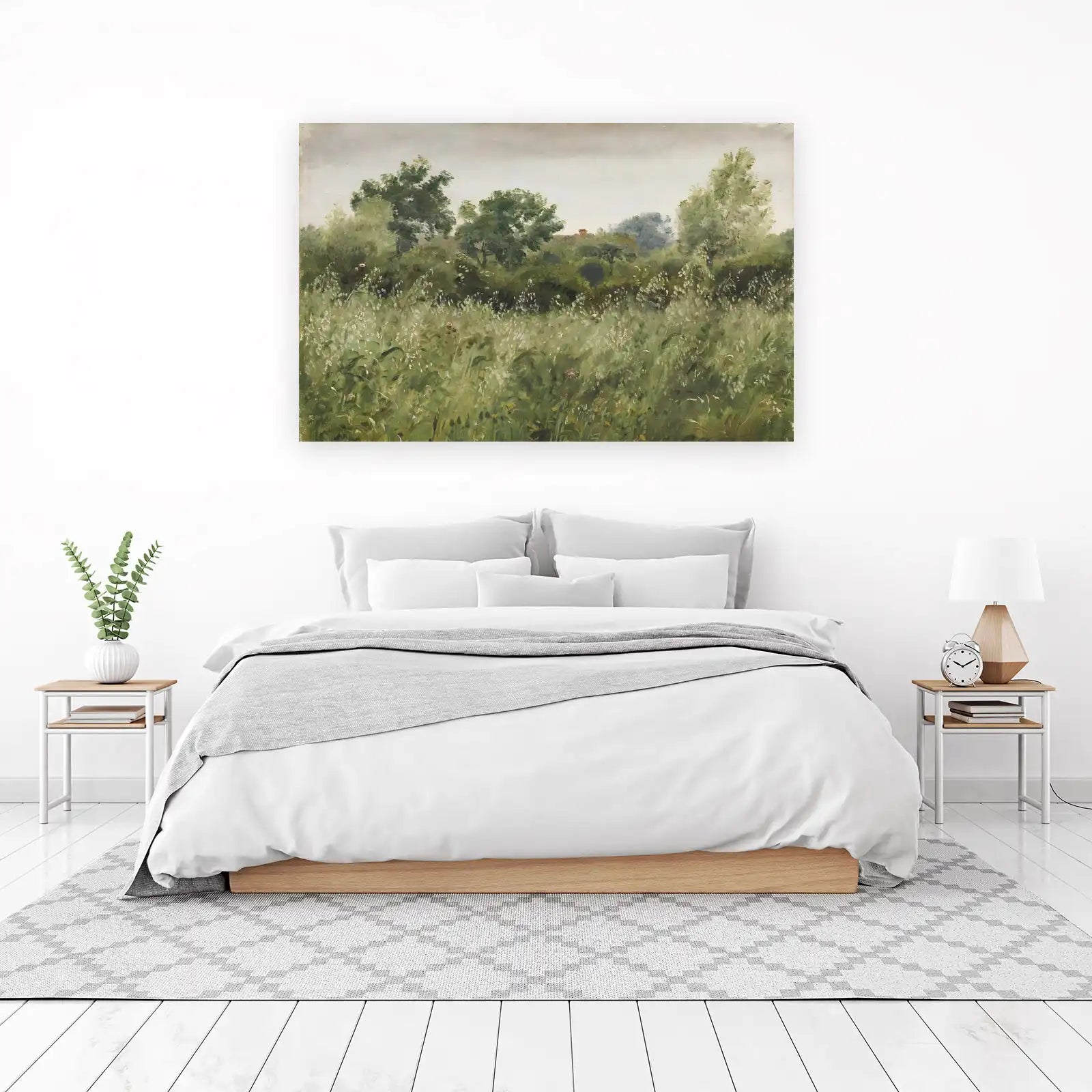 Serene Meadow Landscape Oil Painting Wall Art