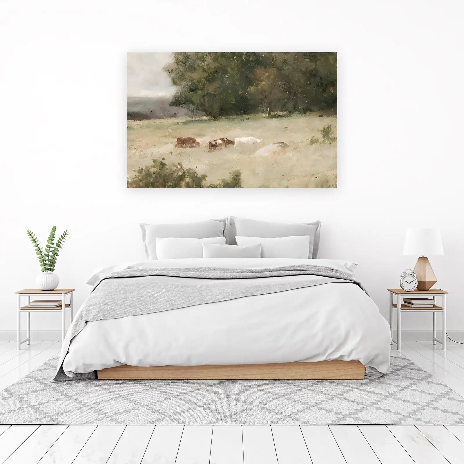 Serene Meadow Cows Oil Painting Wall Art