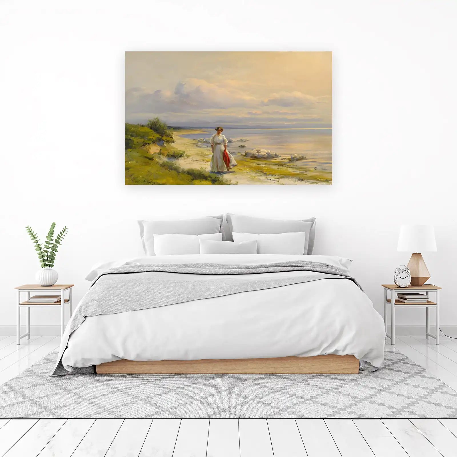Serene Coastal Walk Vintage Woman Wall Art