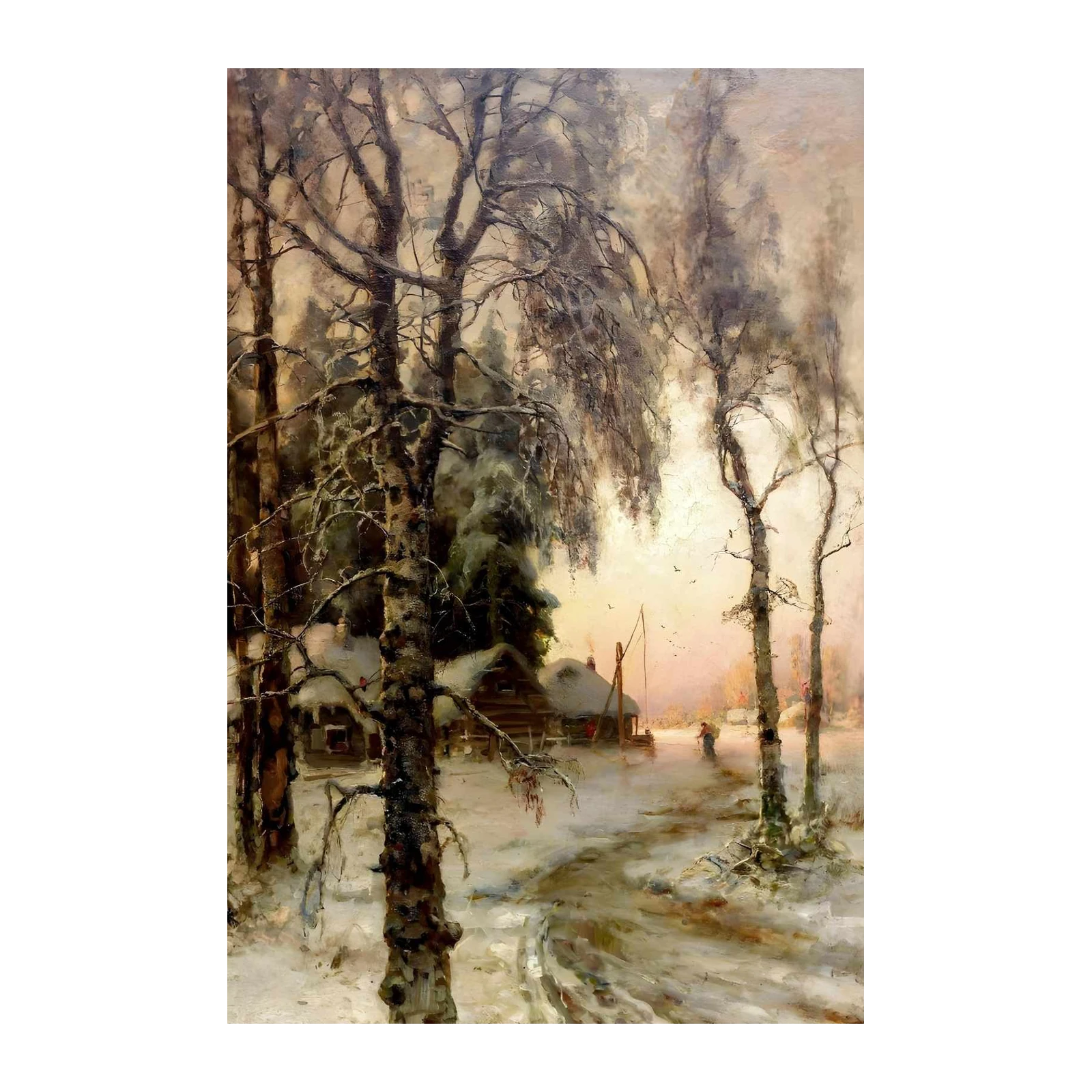 Rustic Winter Village Scene Wall Art