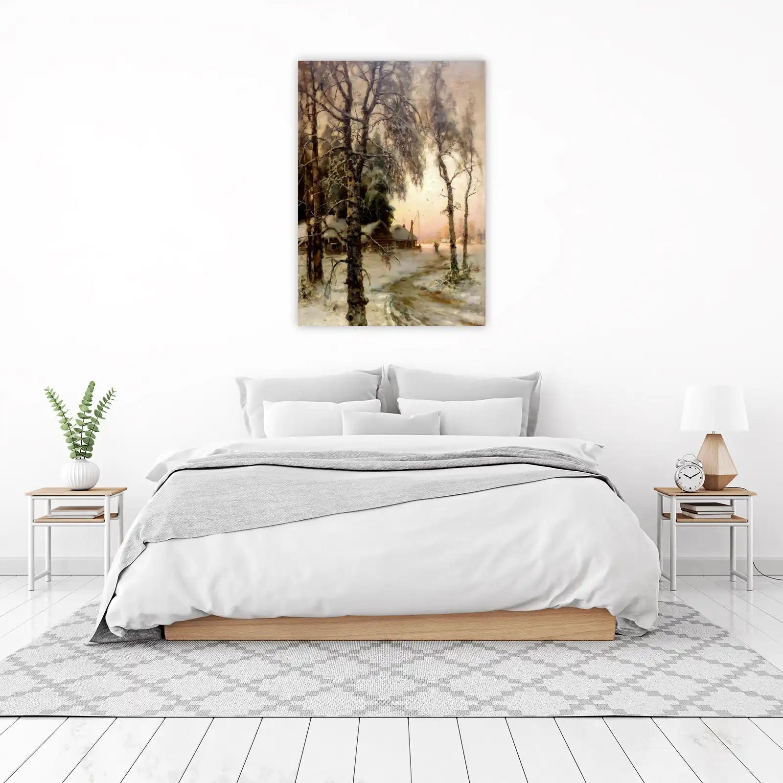Rustic Winter Village Scene Wall Art
