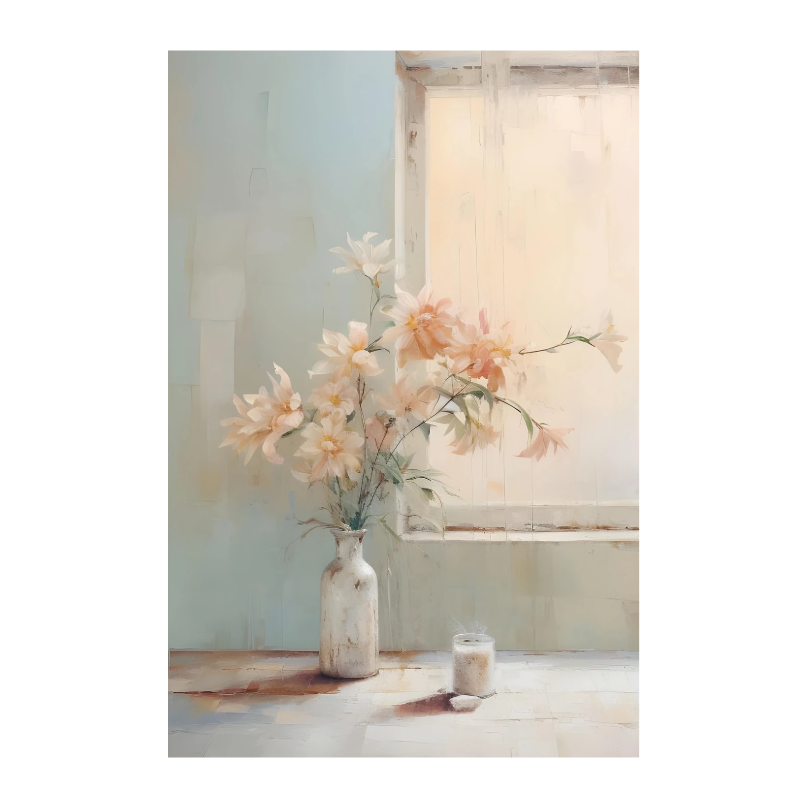 Serene Peach Floral Still Life Wall Art