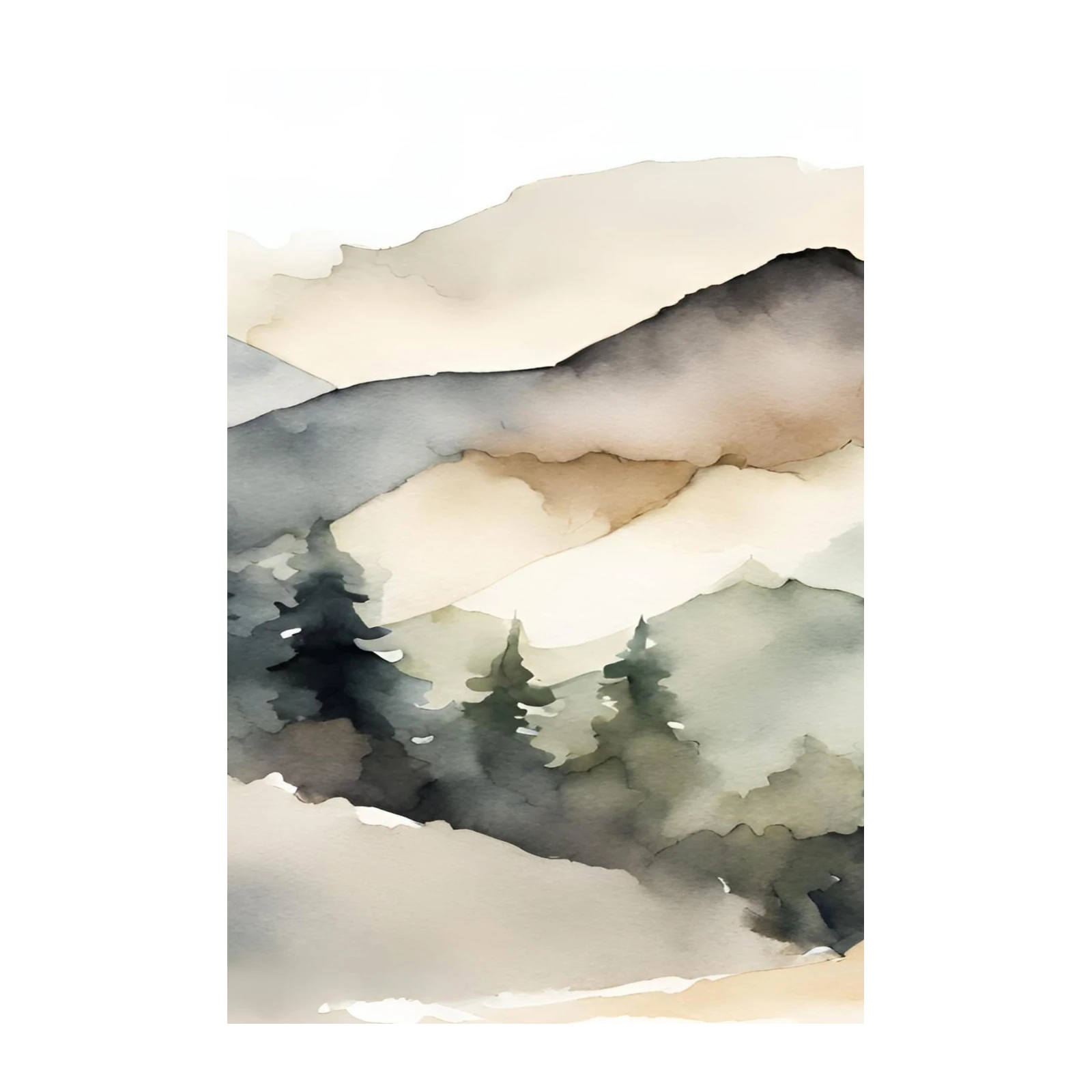 Serene Mountain Landscape Watercolor Wall Art