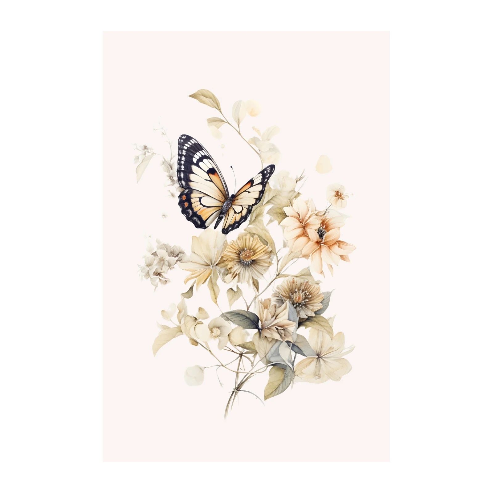 Elegant Butterfly Botanical Floral Wall Art