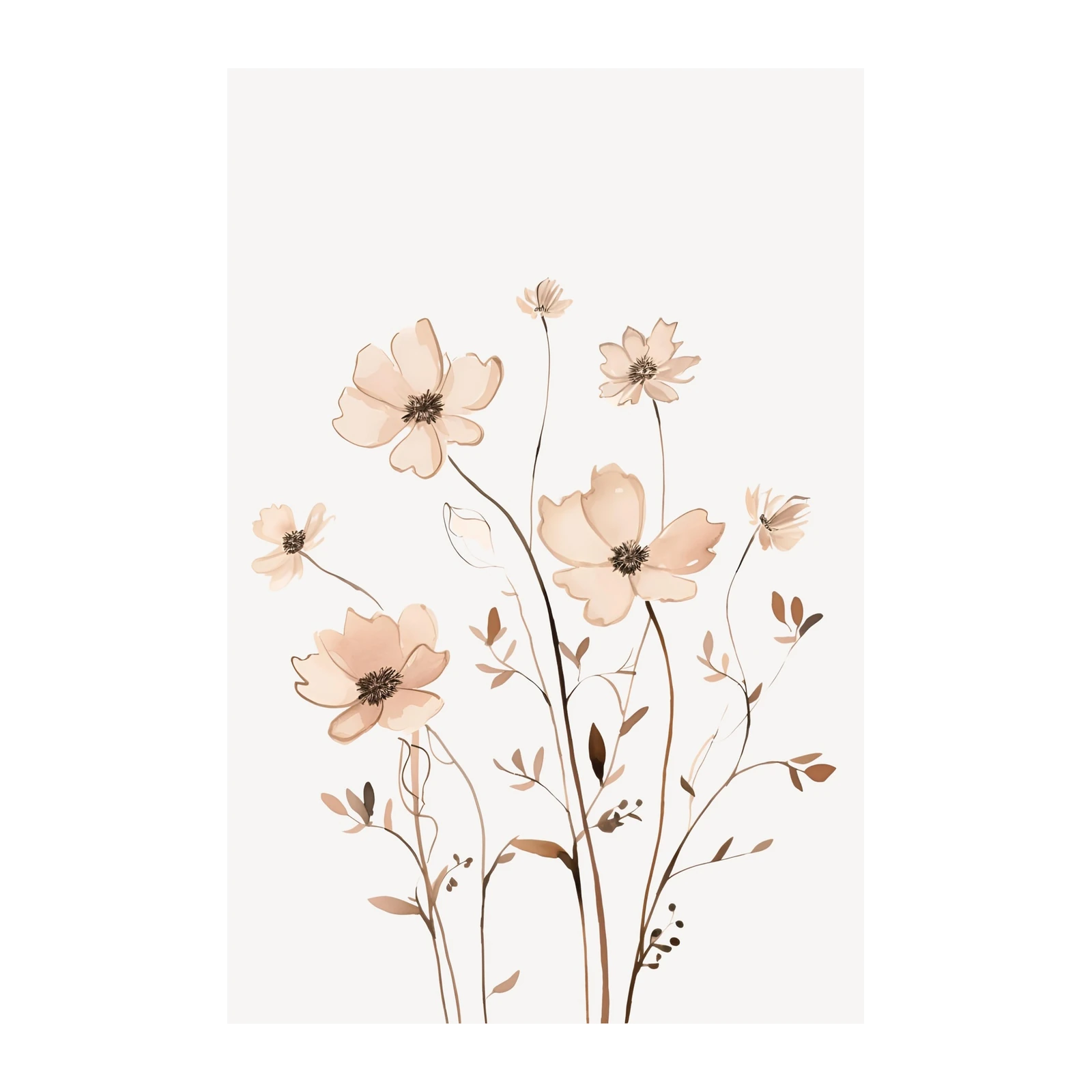 Elegant Peach Floral Watercolor Wall Art