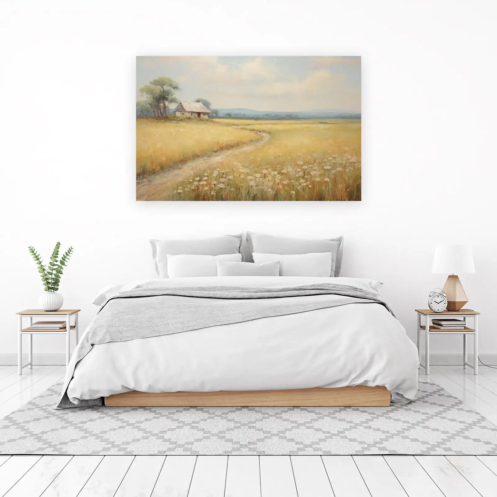 Serene Countryside Landscape Oil Painting Wall Art