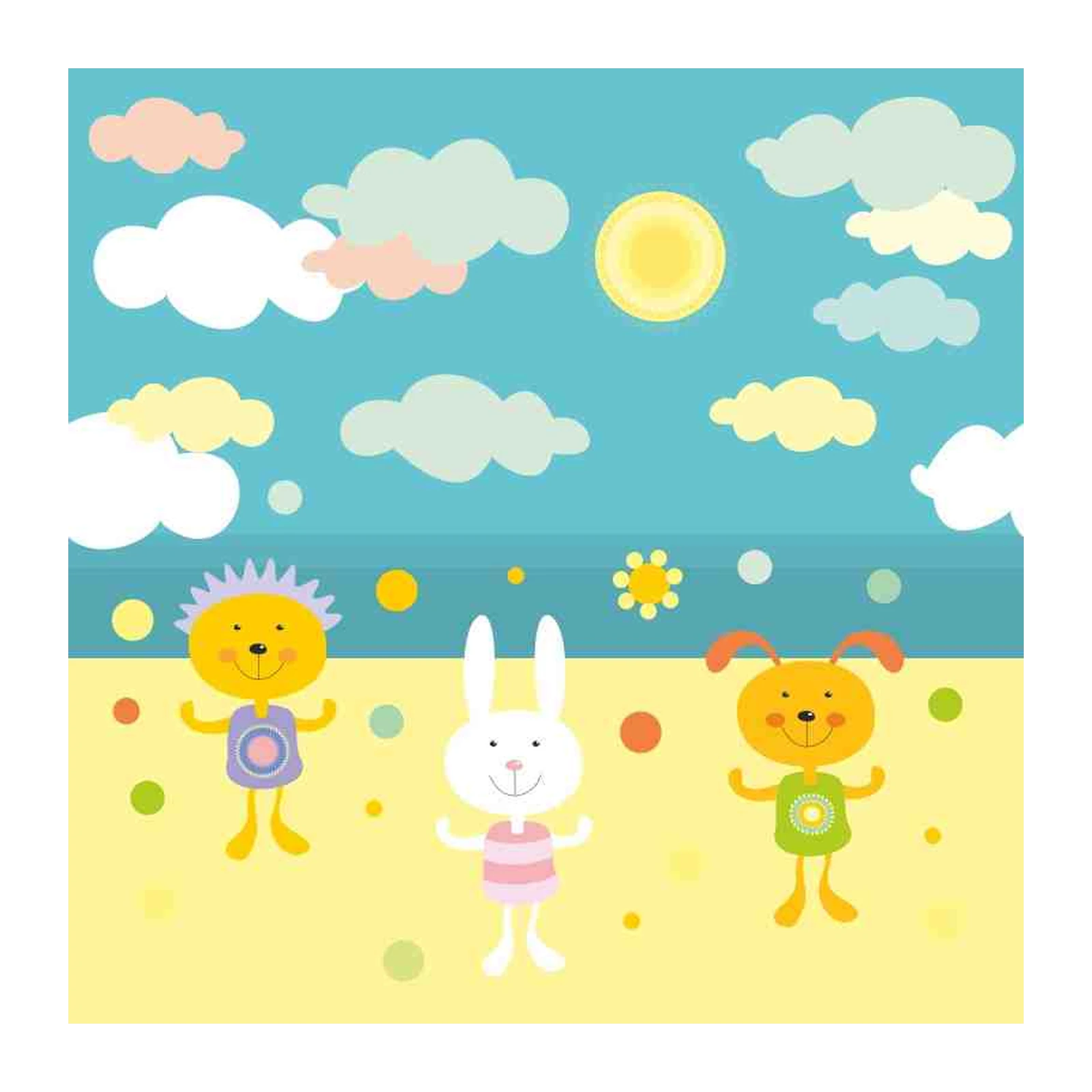Cute Animal Friends Sunny Day Wall Art