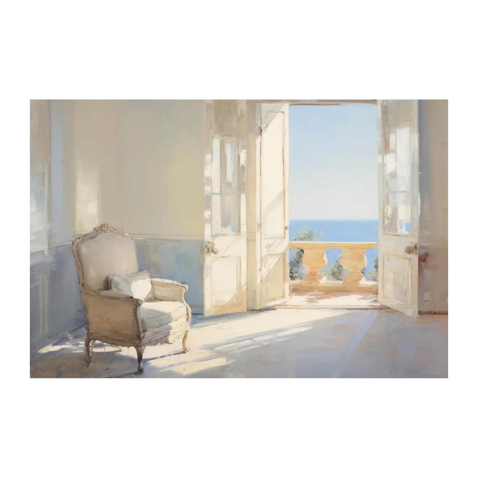 Serene Coastal Balcony Scene Wall Art